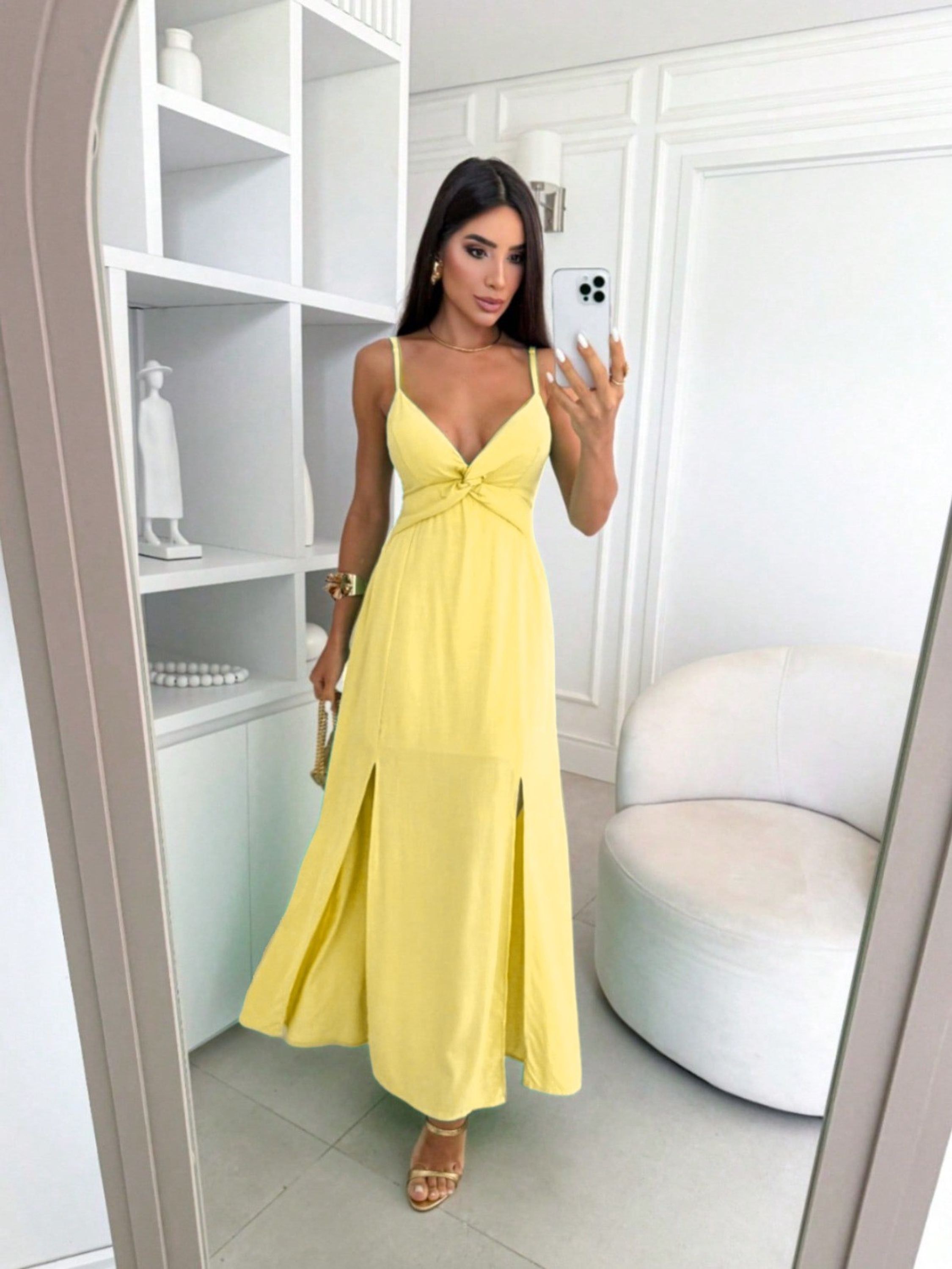 Vestido longo com fendas e costas para amarrar Cod: 173