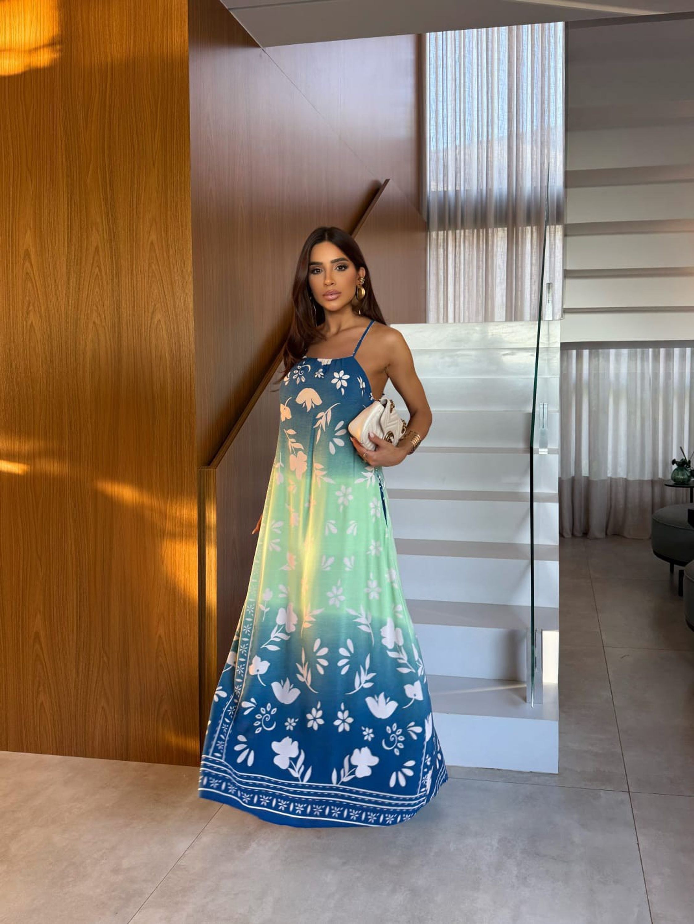 Vestido Reto Longo Estampa Flores Cod: 244