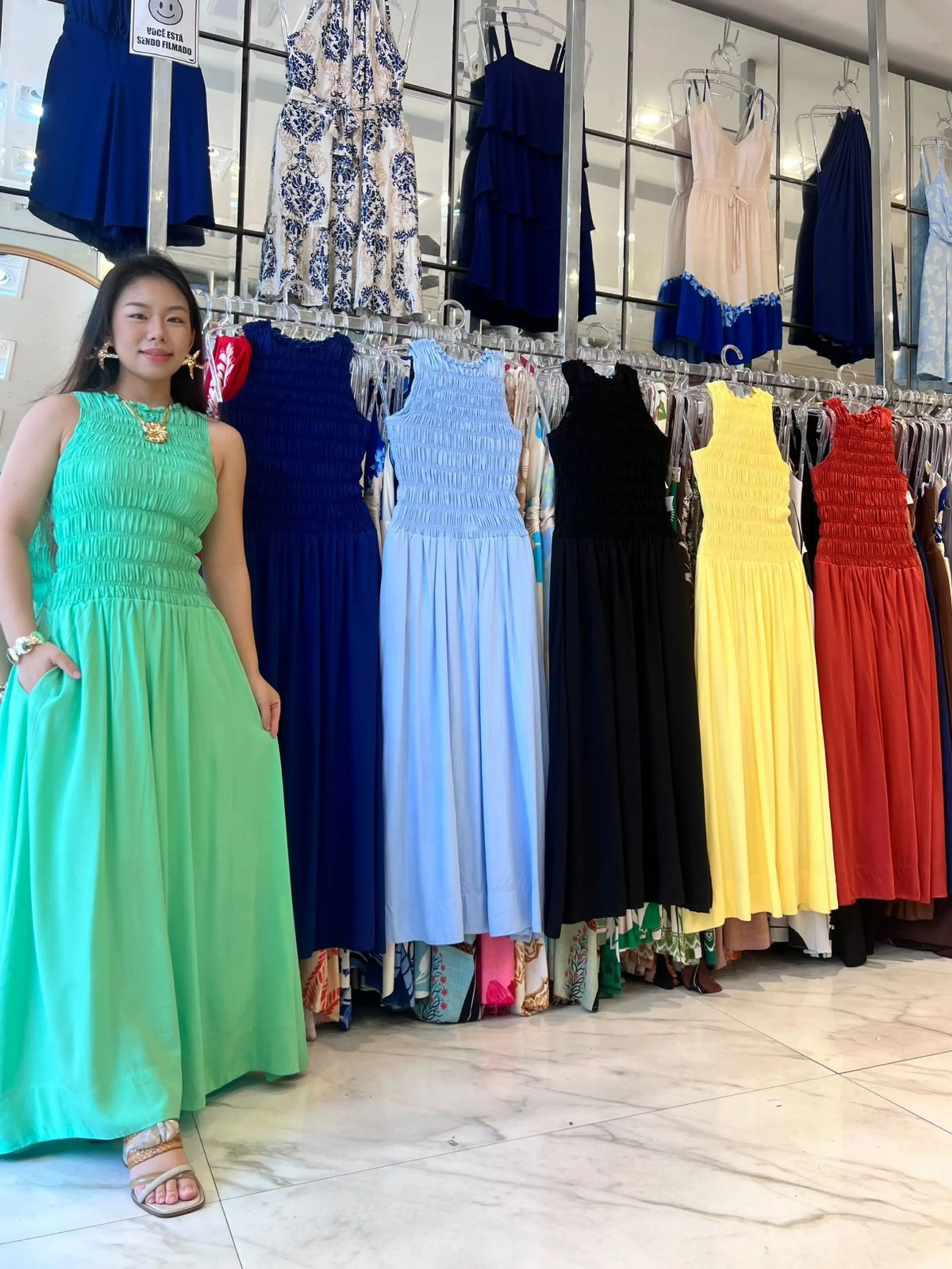 Vestido Elastex Longo Liso com Bolso Cod: 260