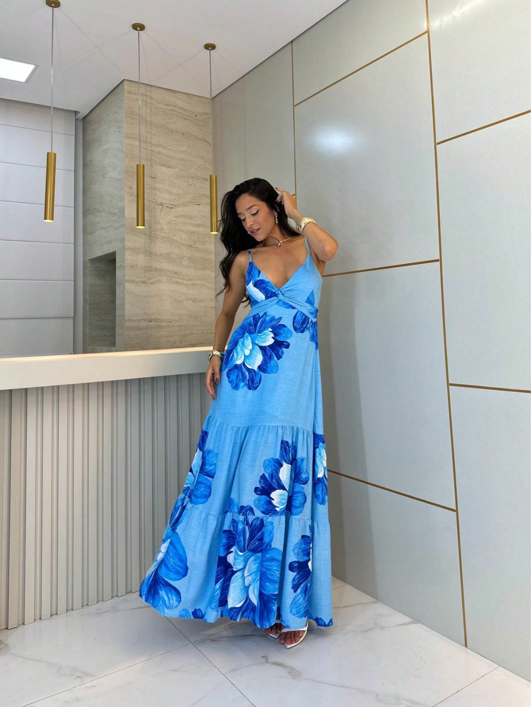 Vestido longo estampa flores Degradê Cod: 029