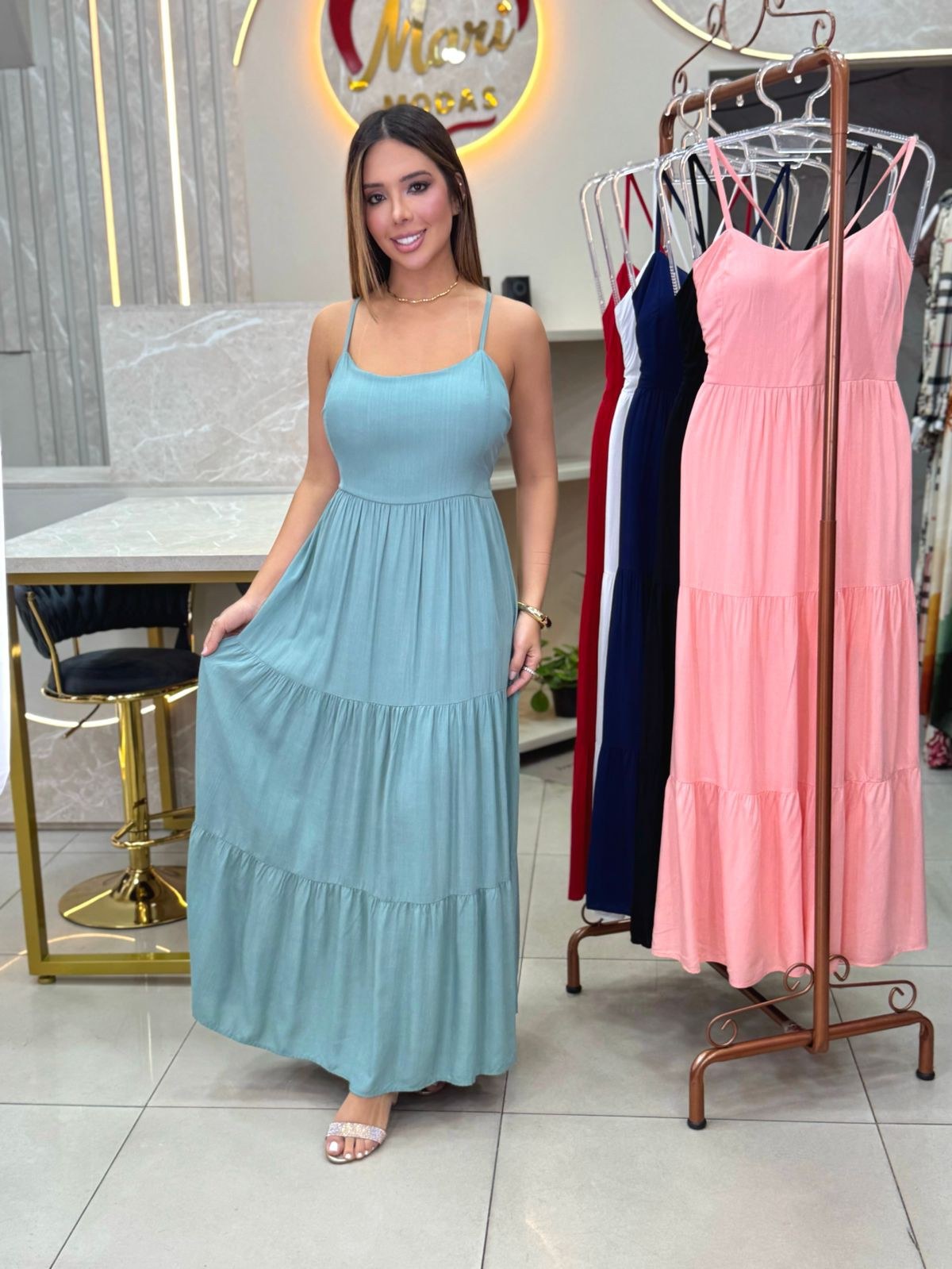 Vestido Longo Liso Frente Única Costas em X Cod: 071