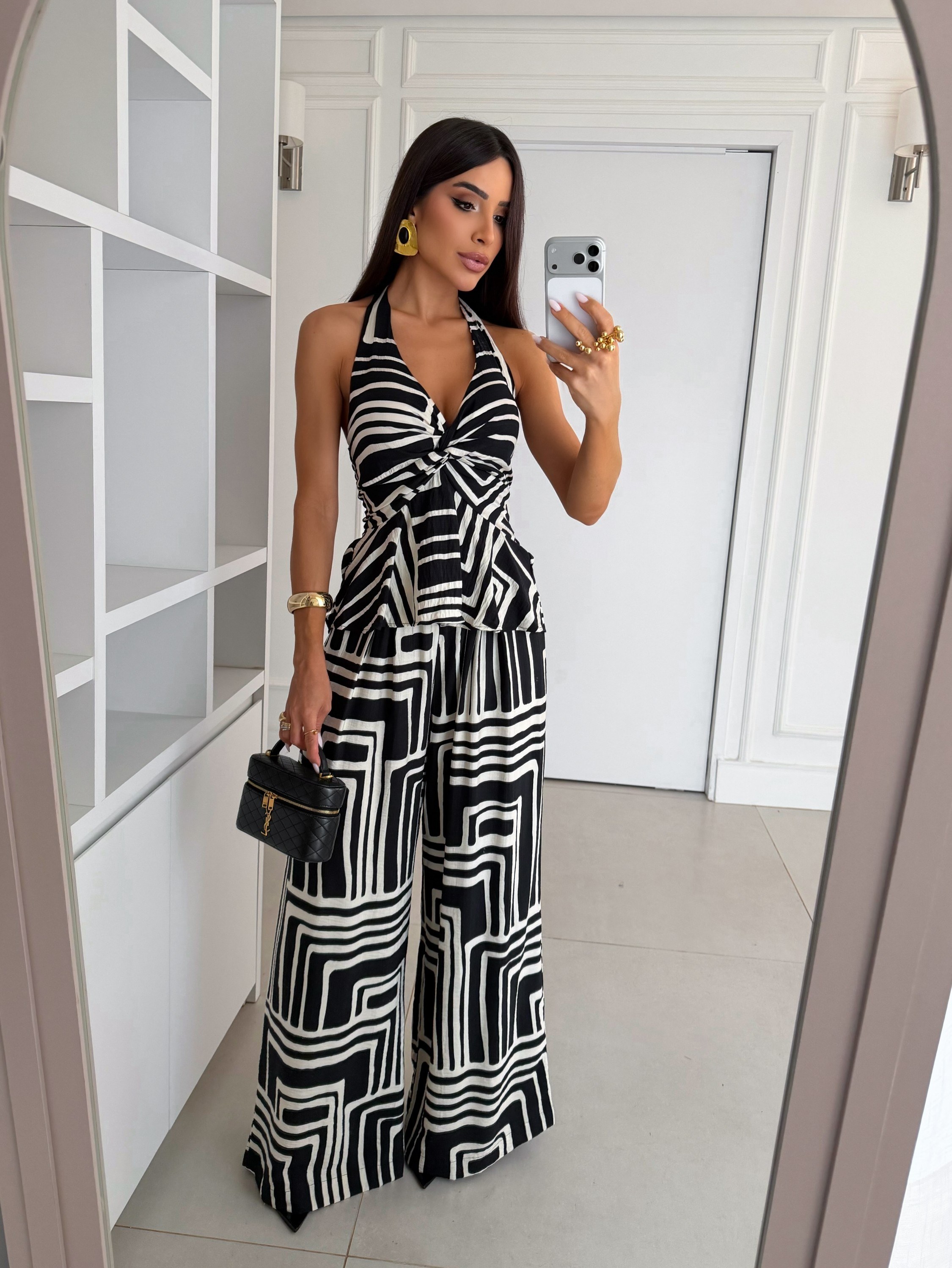 Conjunto Calça Pantalona Blusa Frente Única Estampado