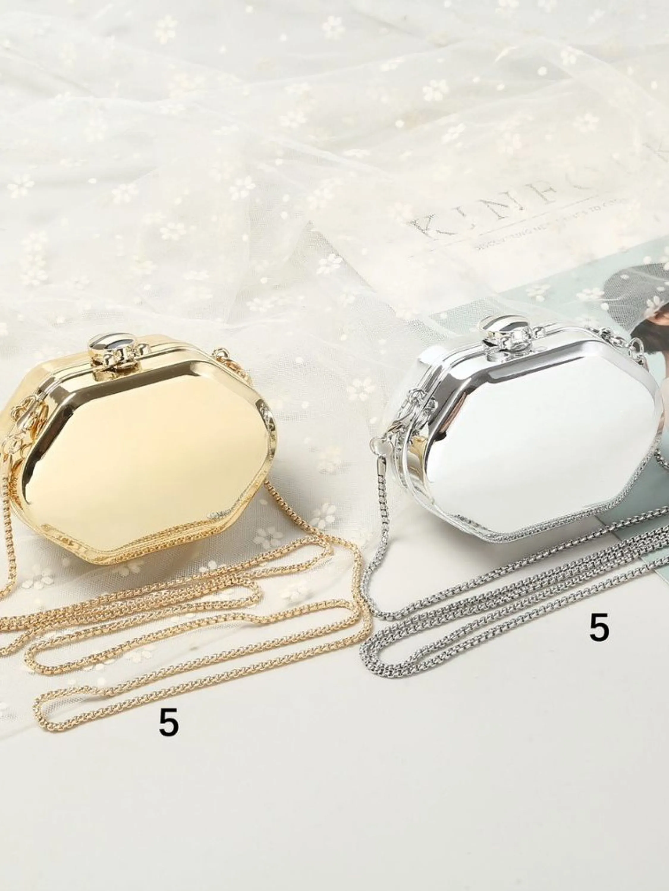 Bolsa Clutch Metálica Lisa Hexágono