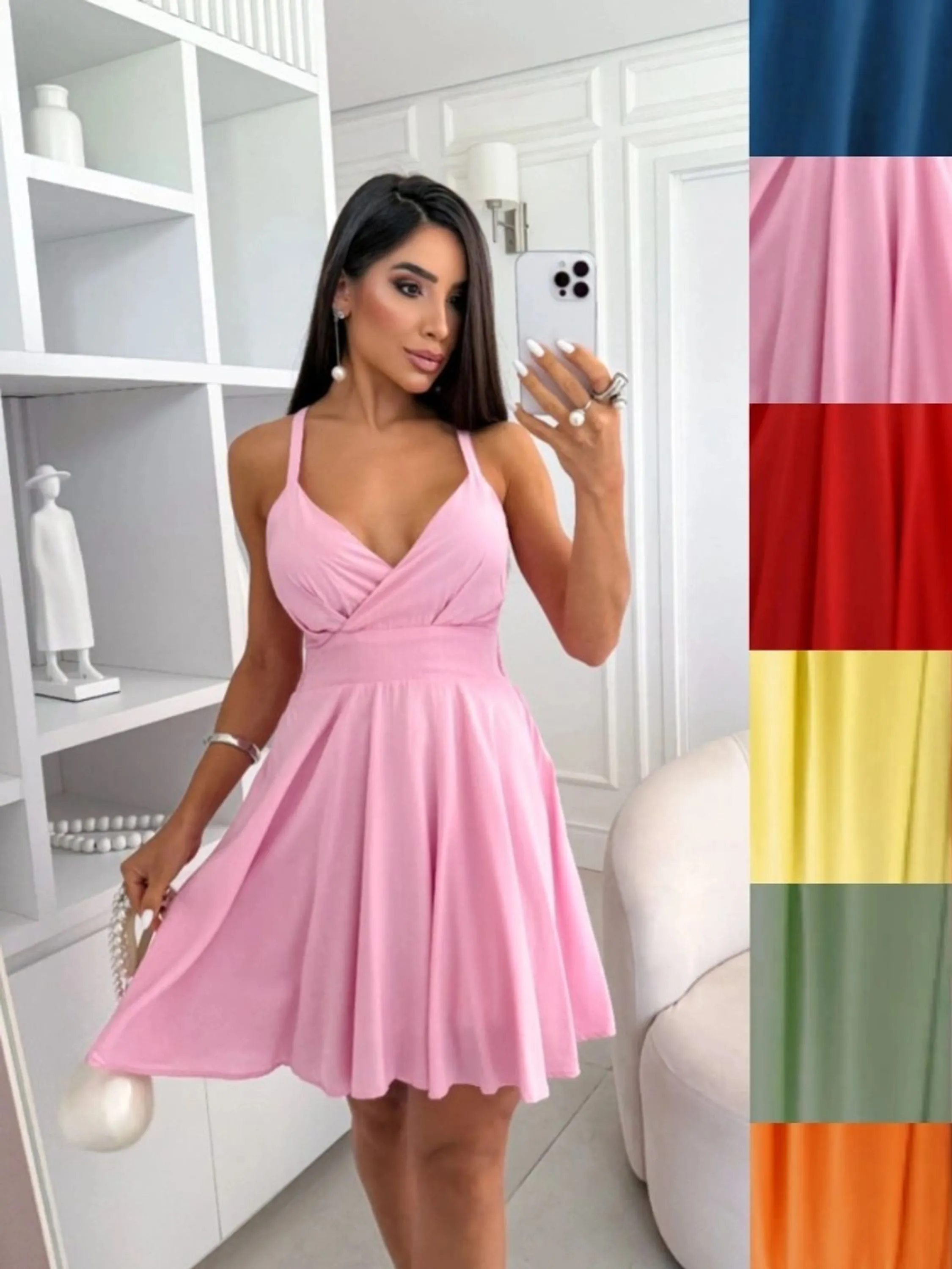 Vestido Feminino Curto Liso Alças Largas C/Amarraçao nas Costas - Cod: 224