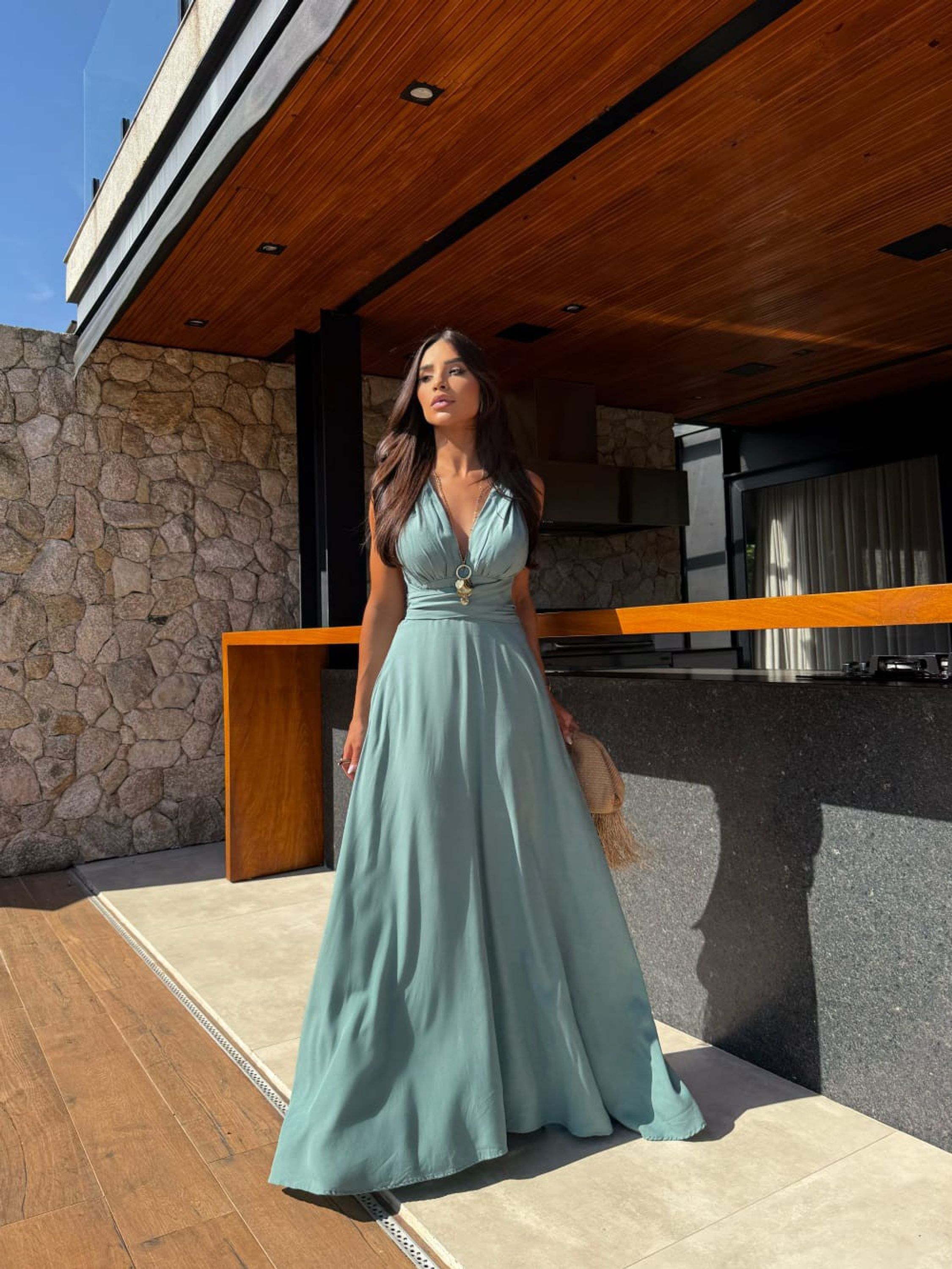 Vestido Longo Múltiplas Amarração Costas Aberta Cod: 256