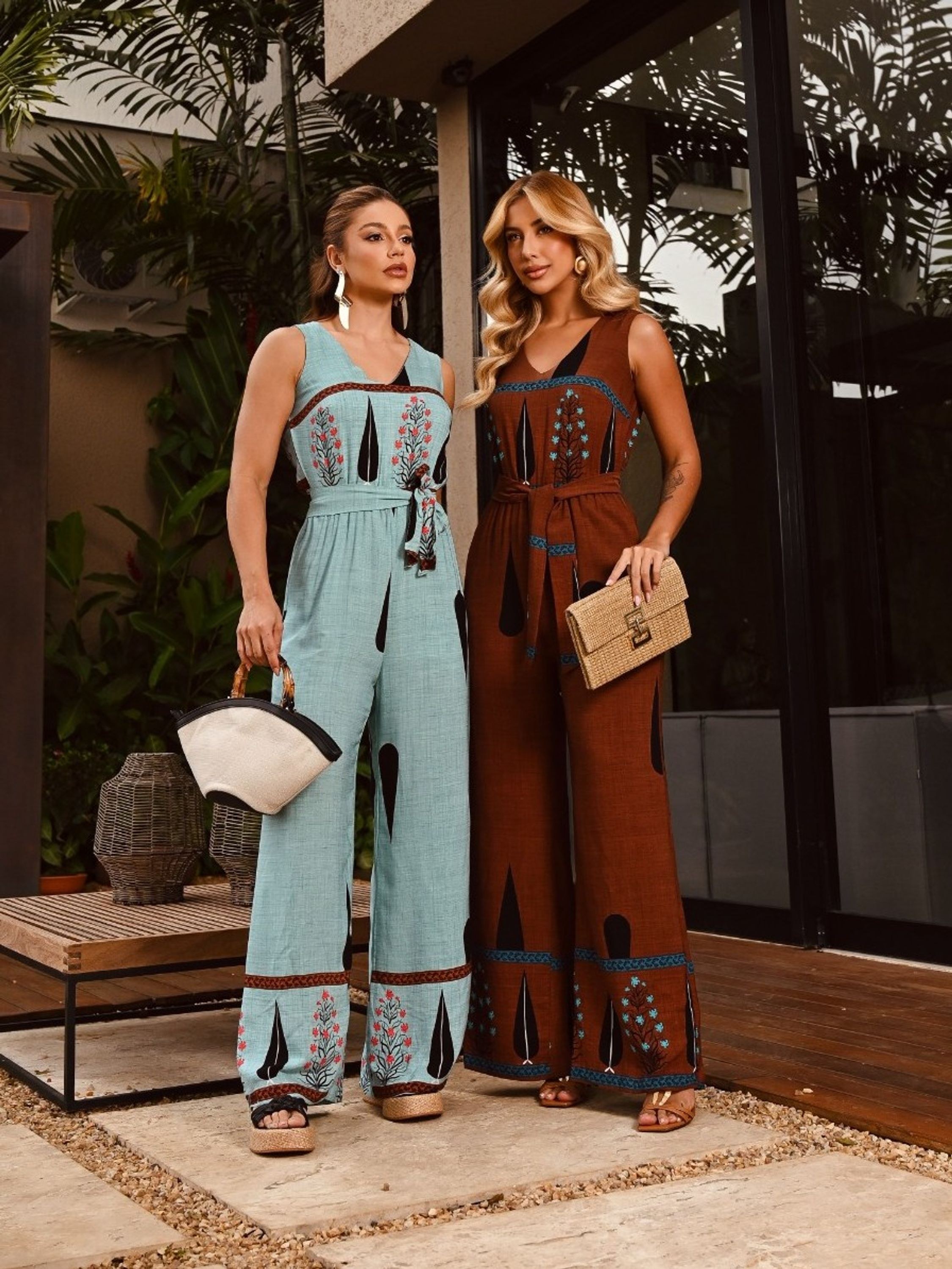 Macacão Gota Boho Pantalona Alça Larga com Cinto Cod: 262