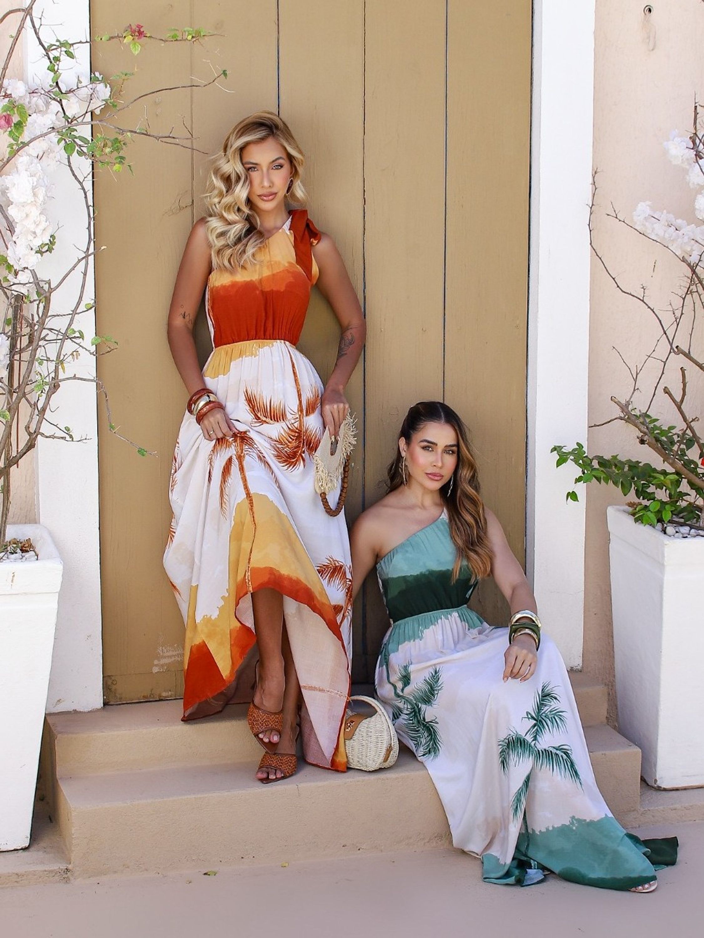 Vestido Longo Estampa Coqueiro Ombro Único Cod: 055