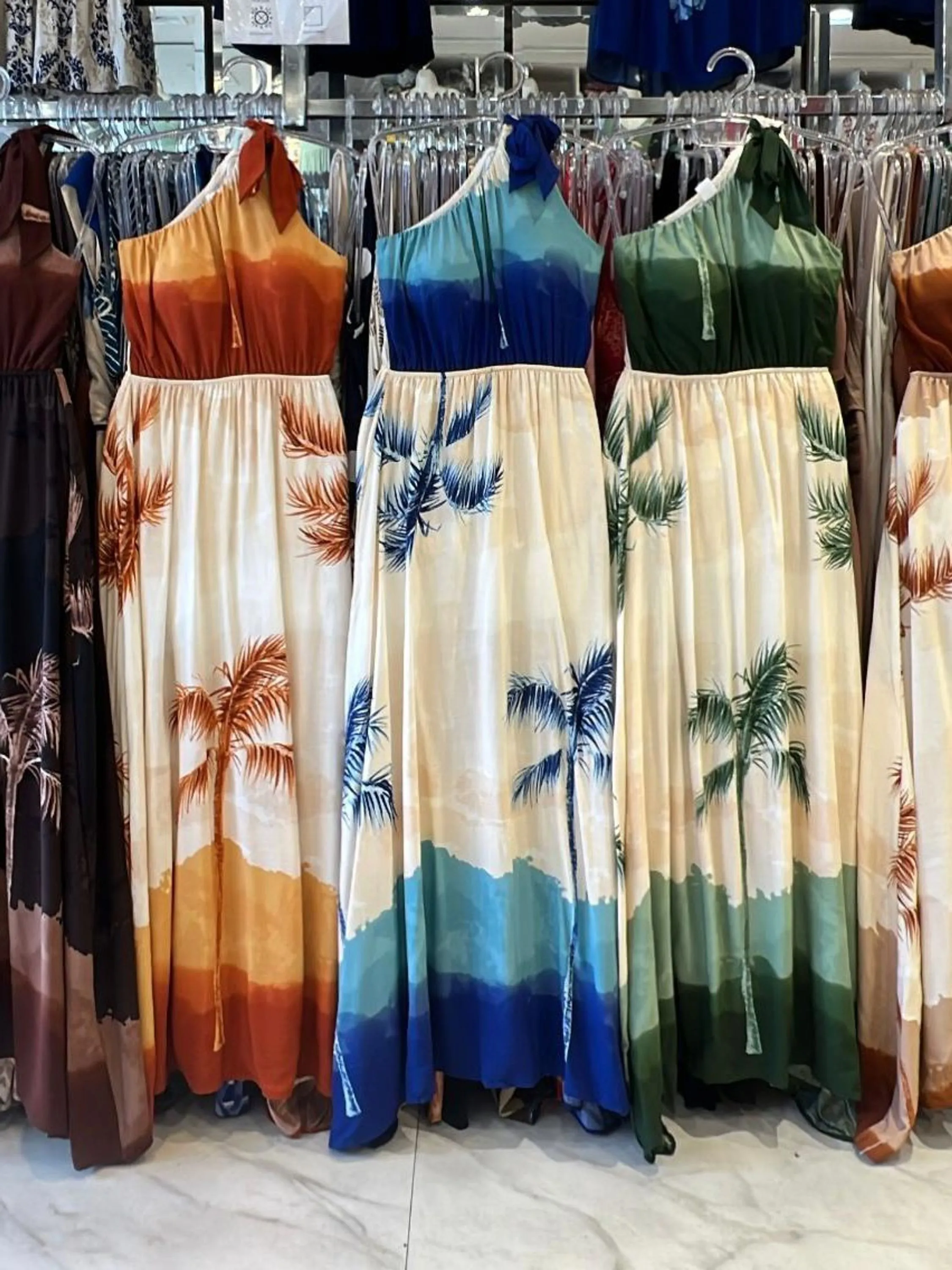 Vestido Longo Estampa Coqueiro Ombro Único Cod: 055