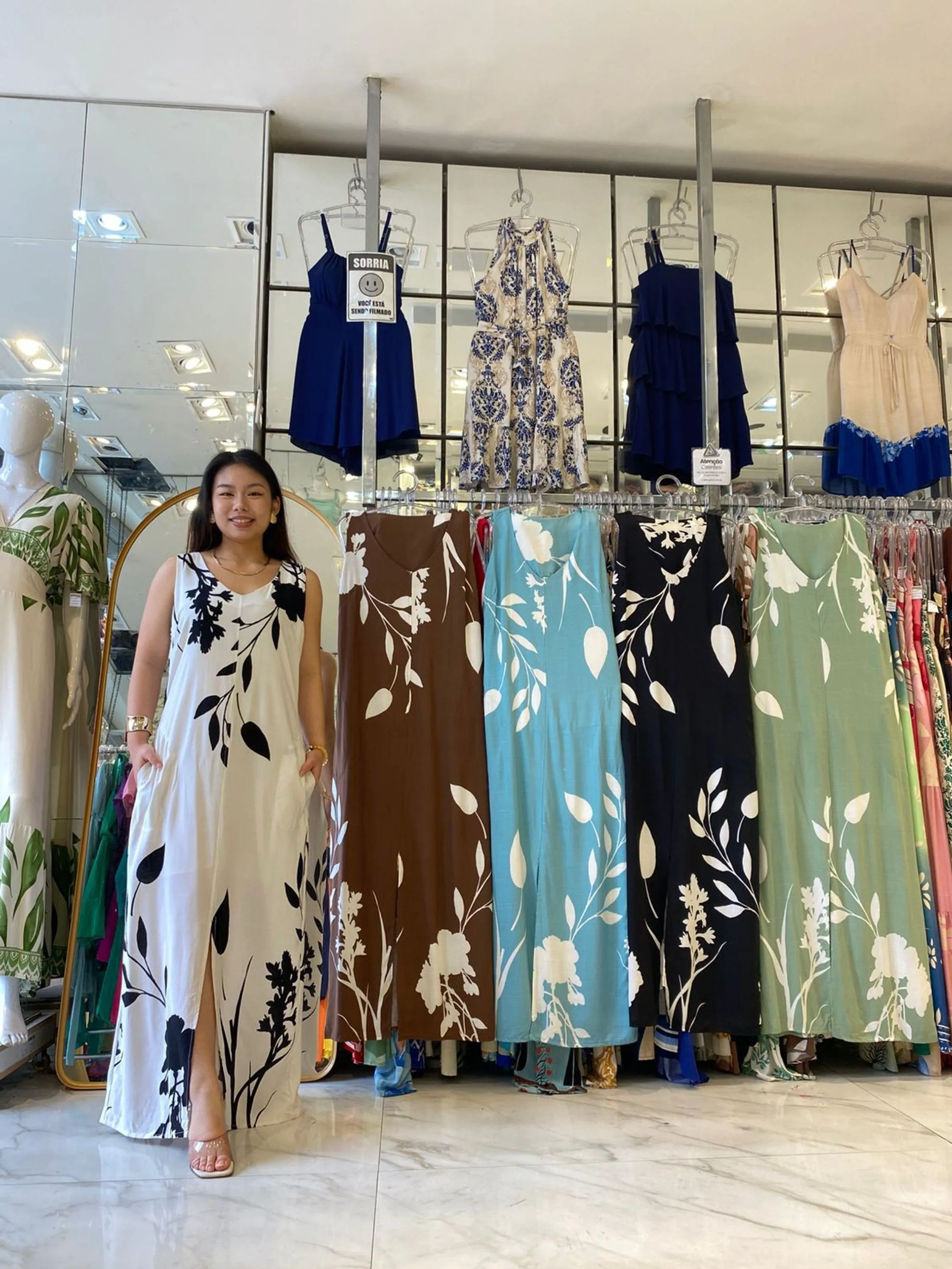Vestido Longo Regata Reto Estampa Folha Cod: 243