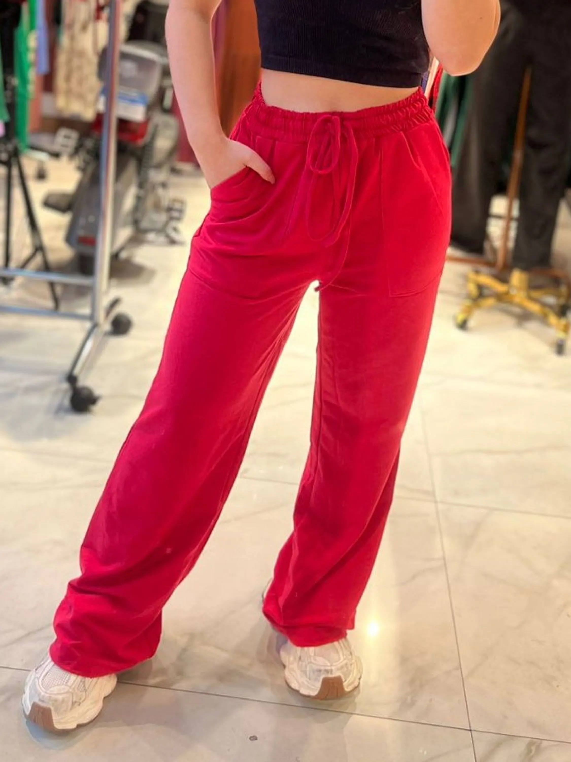 Calça Moletom Pantalona Com Bolso