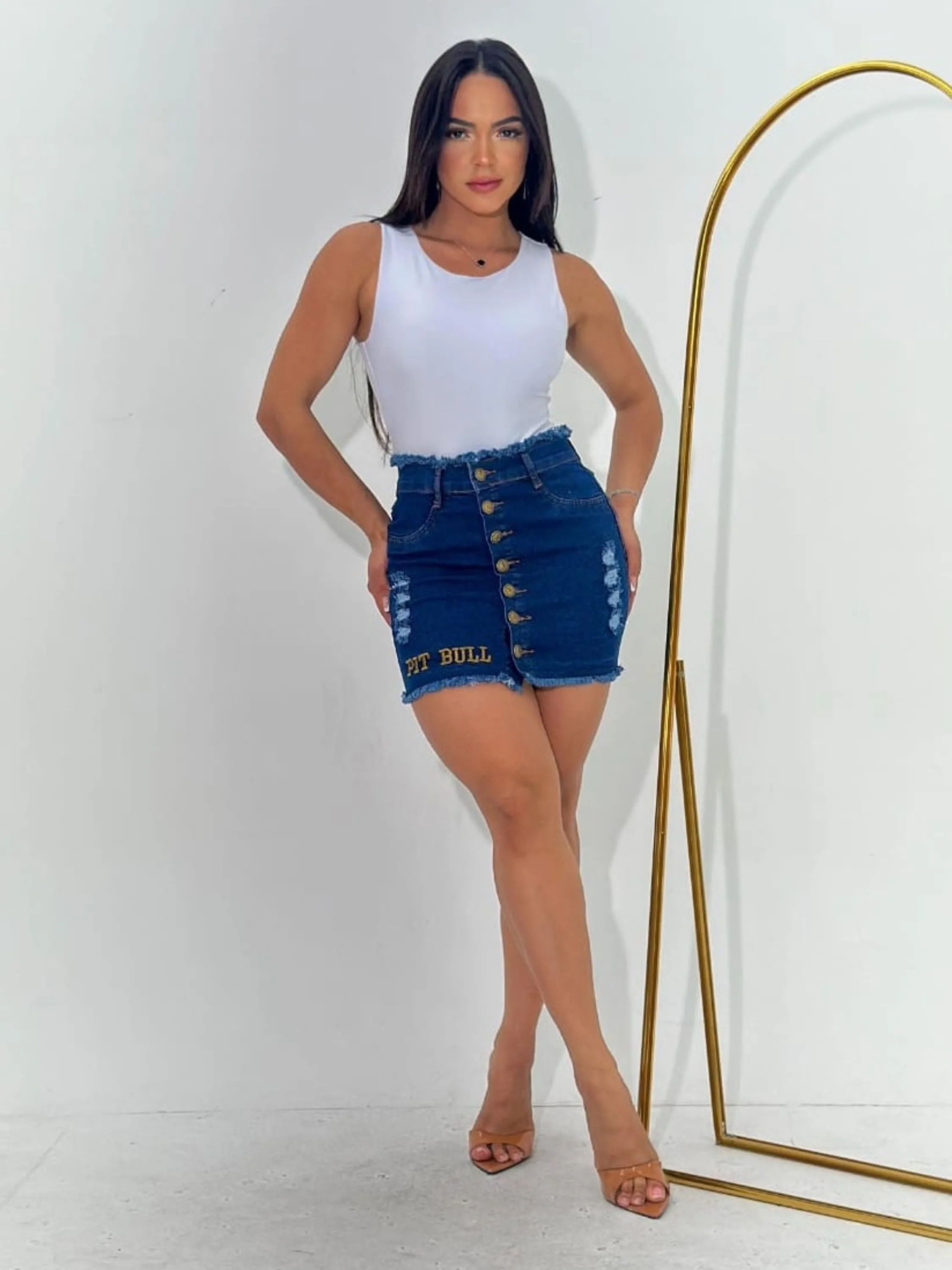 Mini saia jeans com laycra