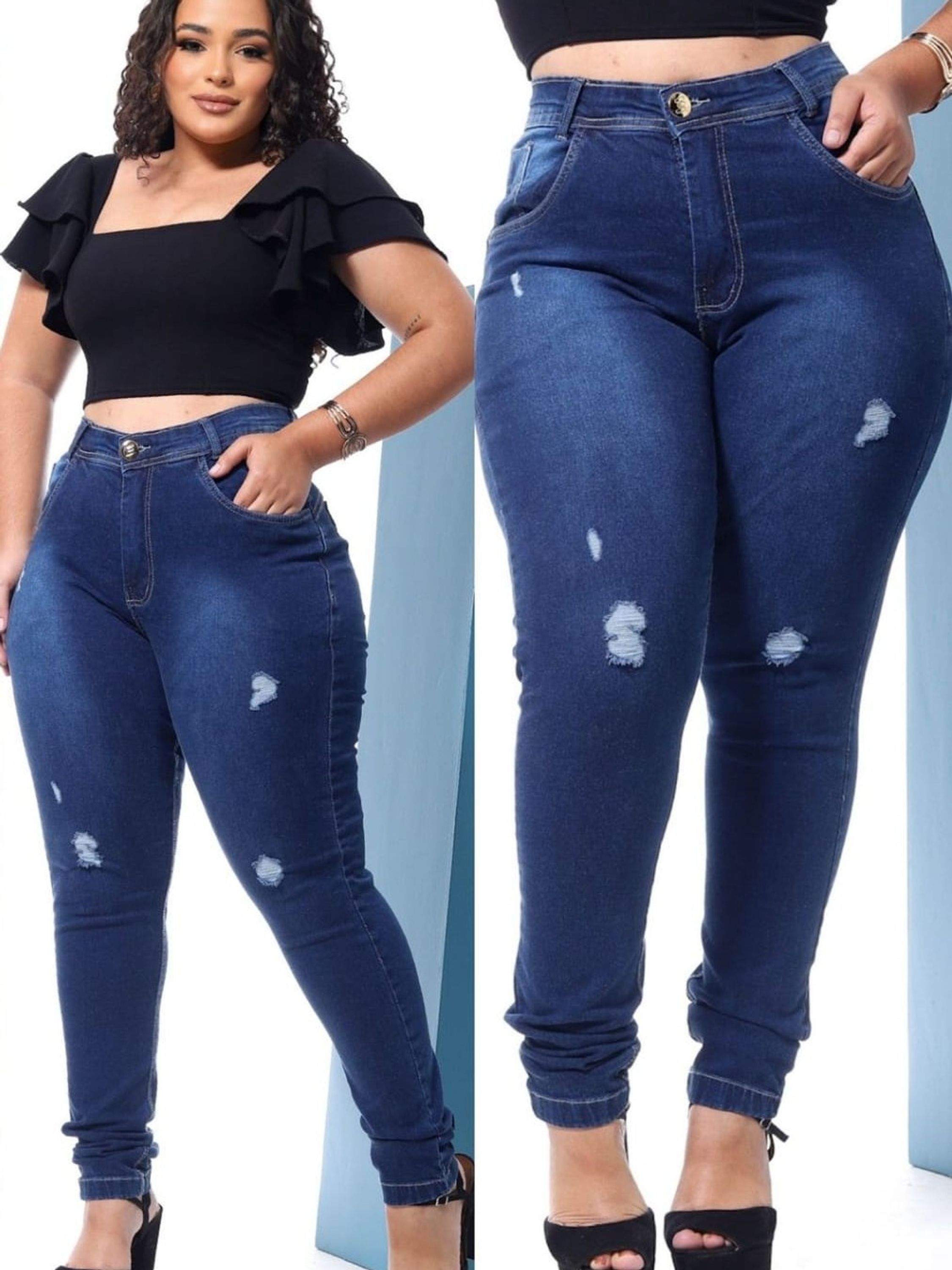 Calça Plus jeans com laycra forma pequena