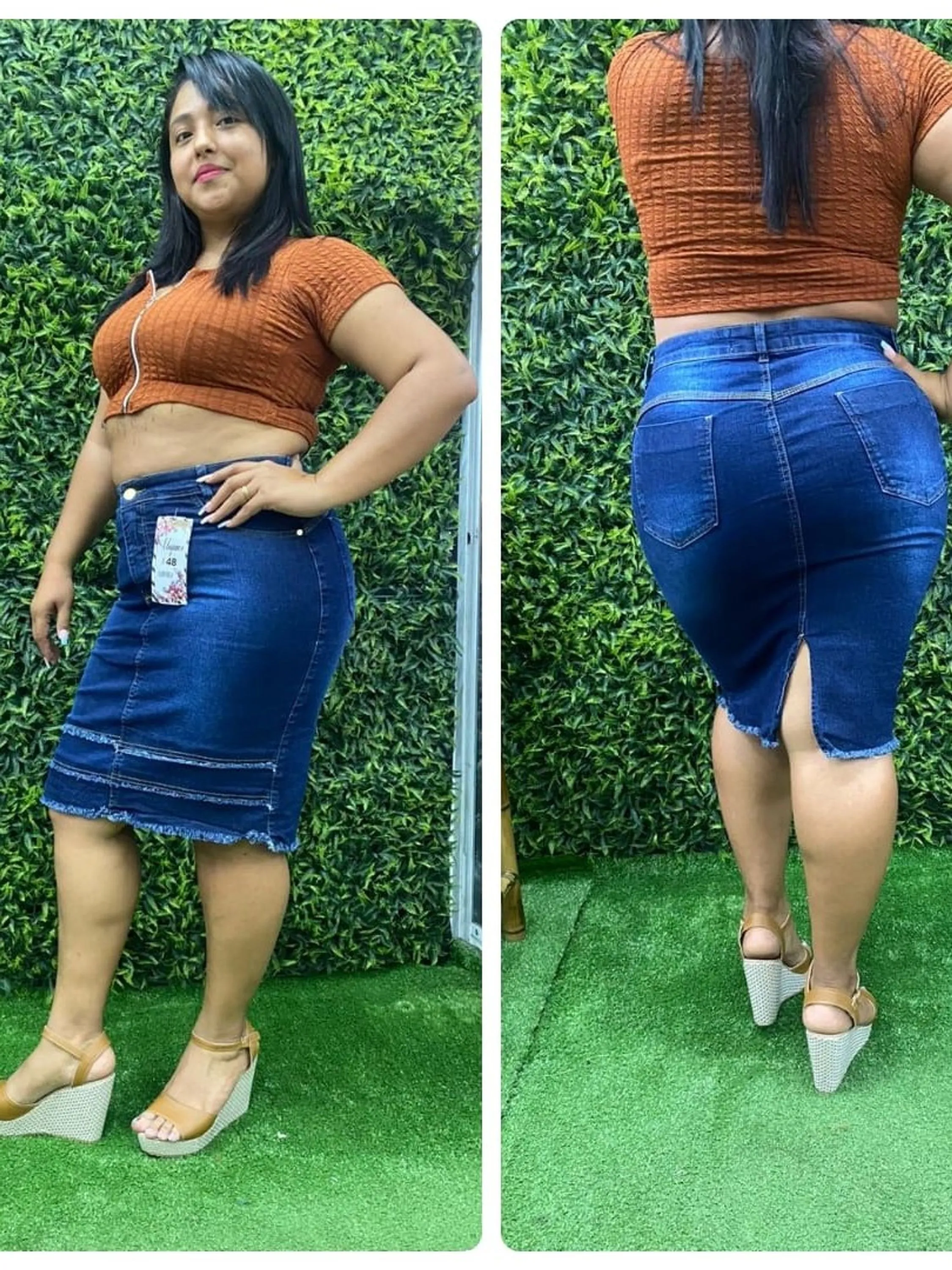 Saia Plus Jeans com laycra