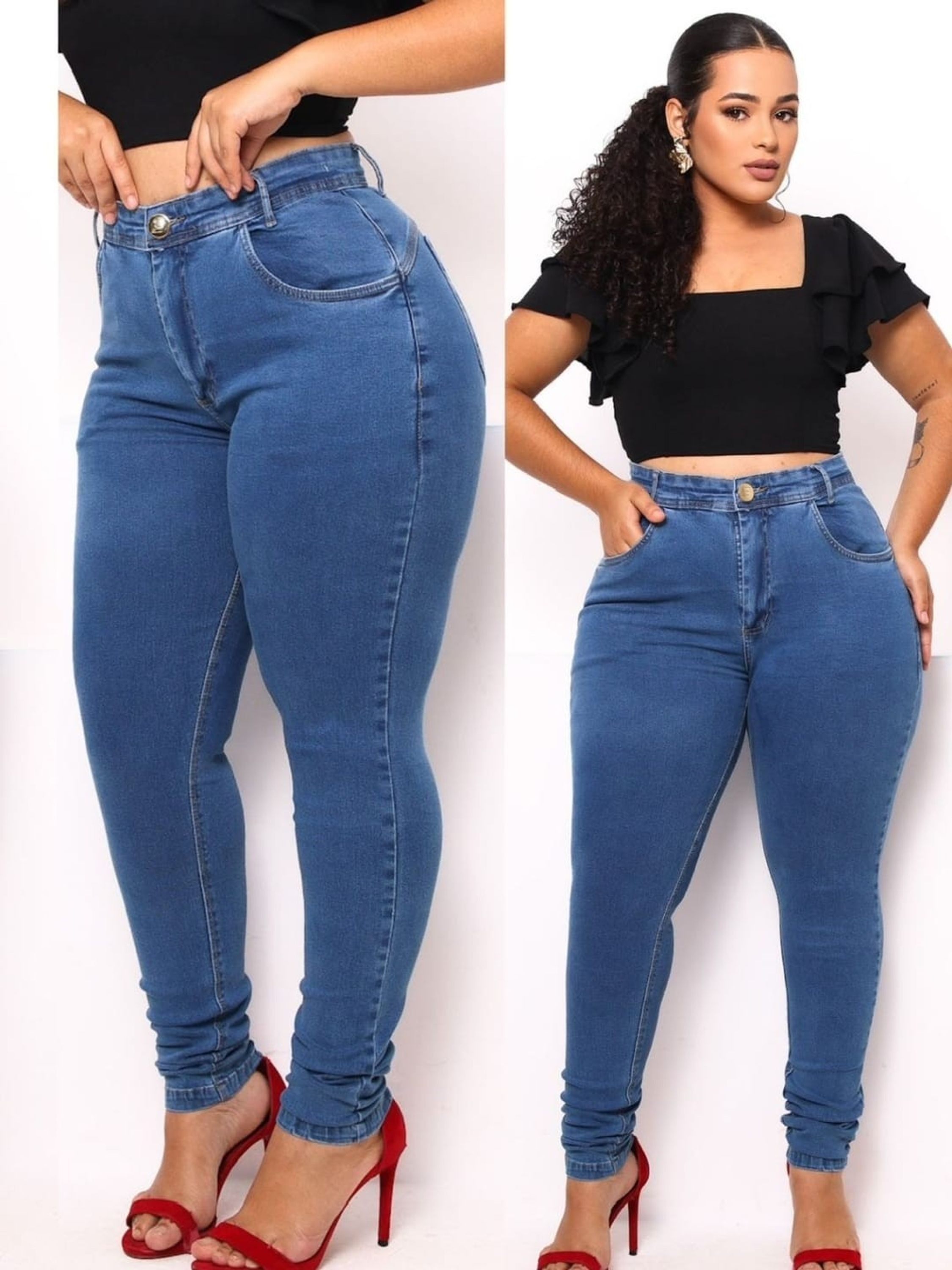 Calça Plus jeans com laycra forma pequena