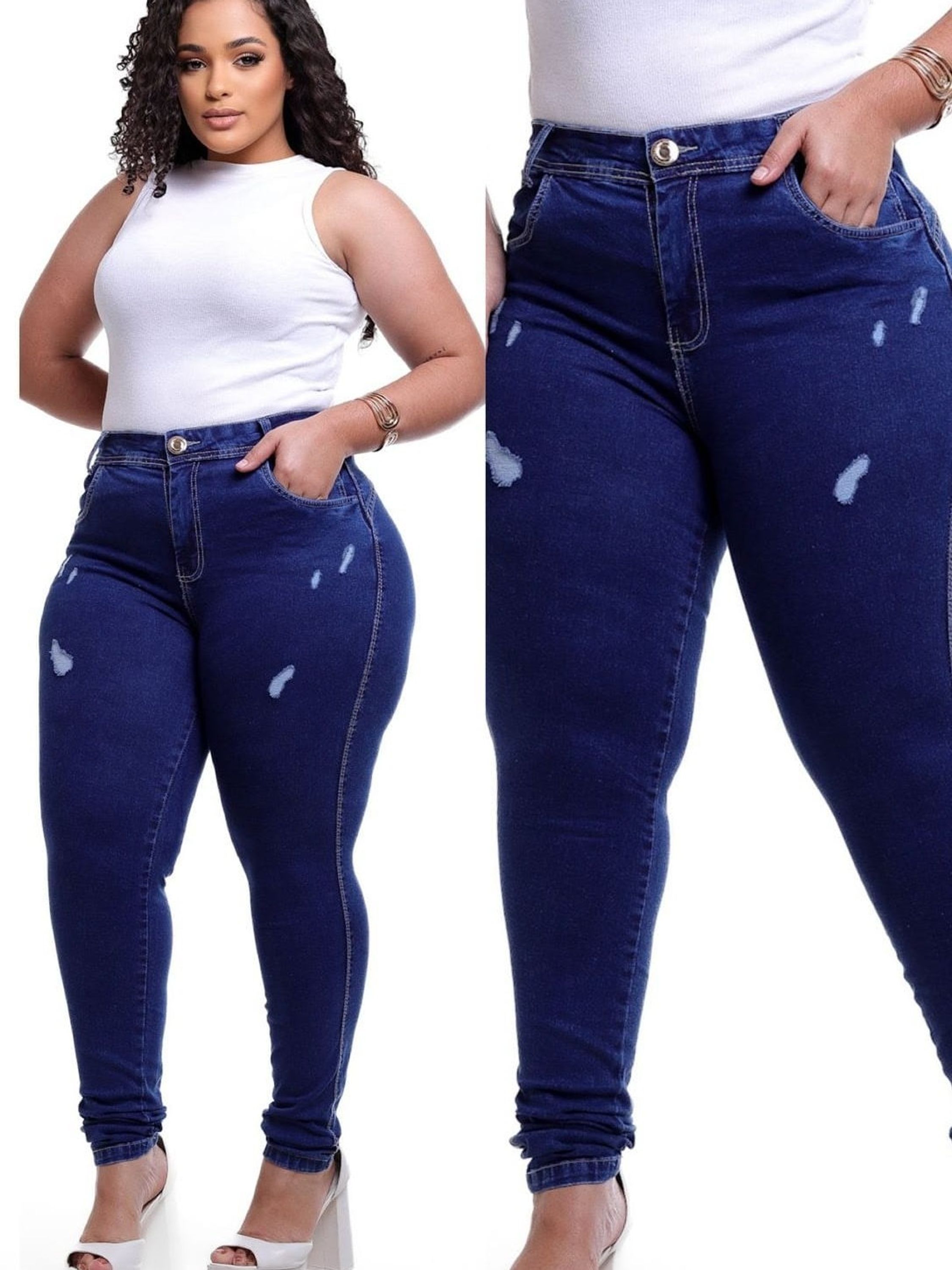 Calça Plus jeans com laycra forma pequena