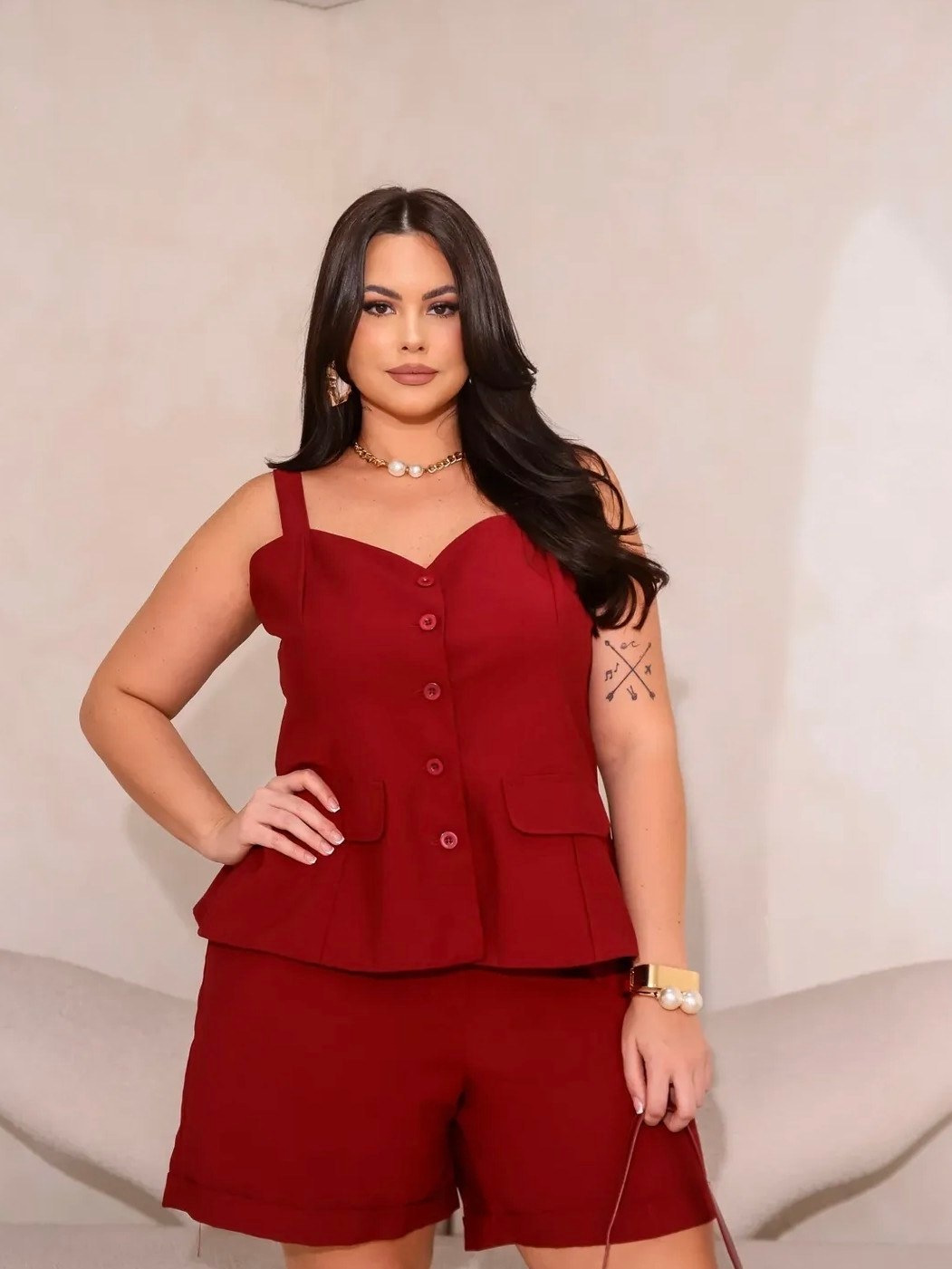Conjunto Feminino Shorts e Colete Plus Size
