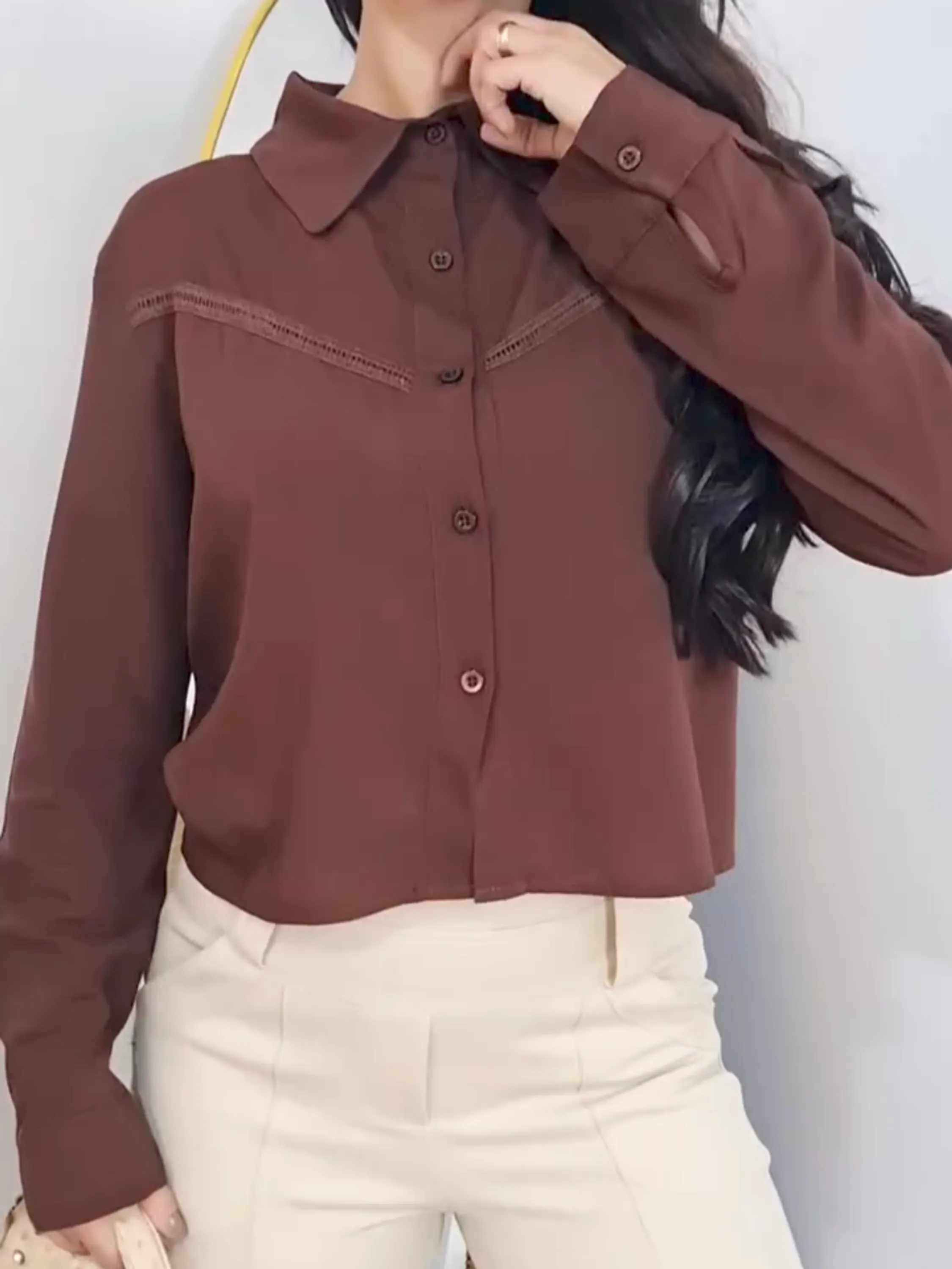 Camisa Feminina Cropped Manga Longa ⭐