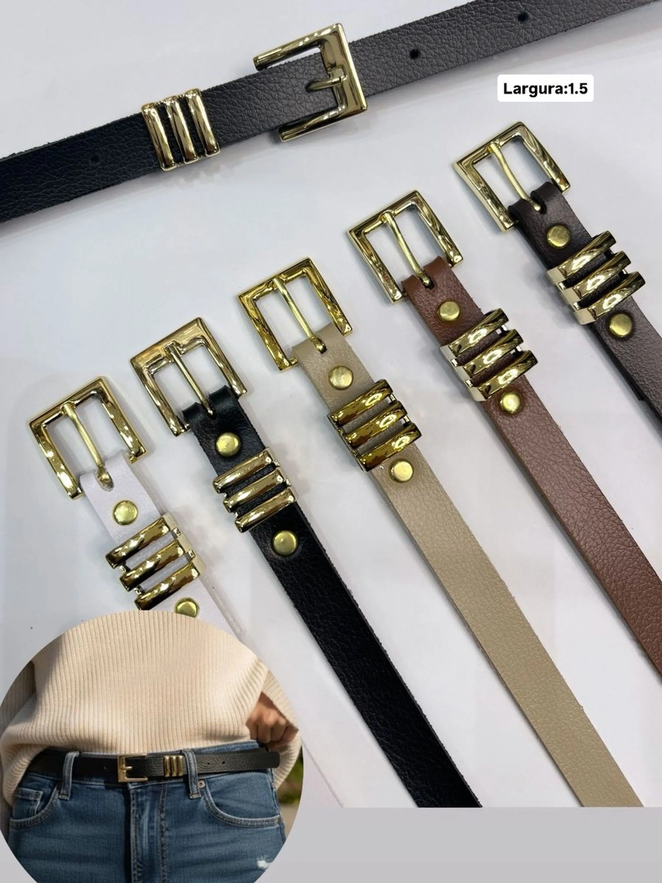Cinto Feminino com Fivela Dourada Quadrado ⭐
