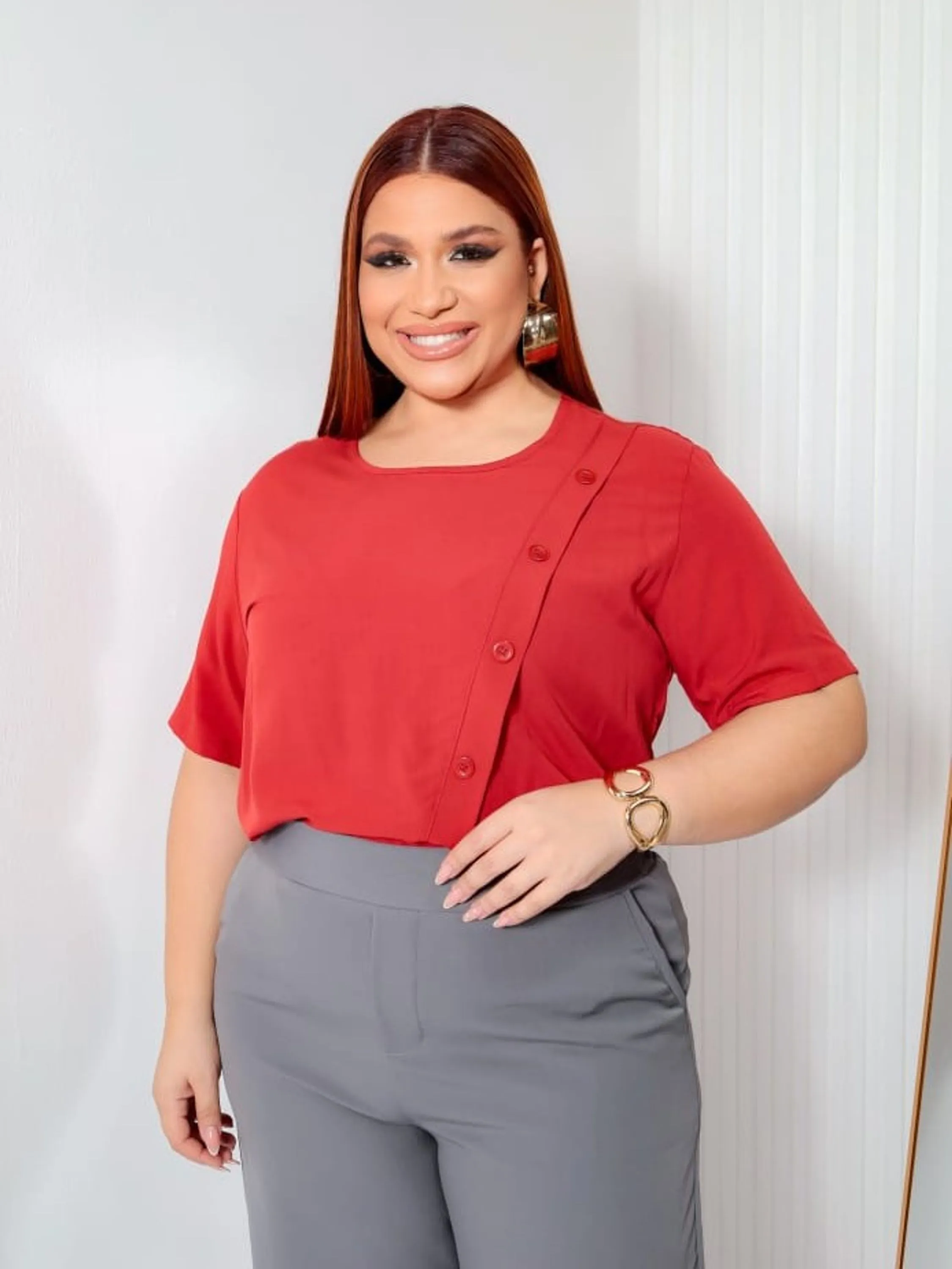 Blusa Feminina Plus Size Manga Curta Viscolinho ⭐