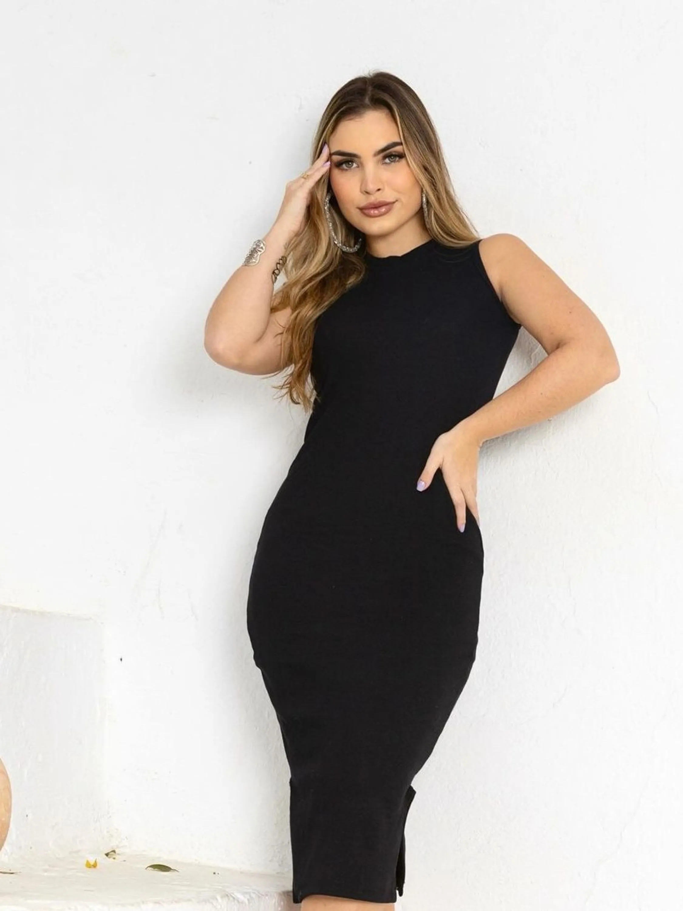 Vestido Feminino em Ribana liso⭐