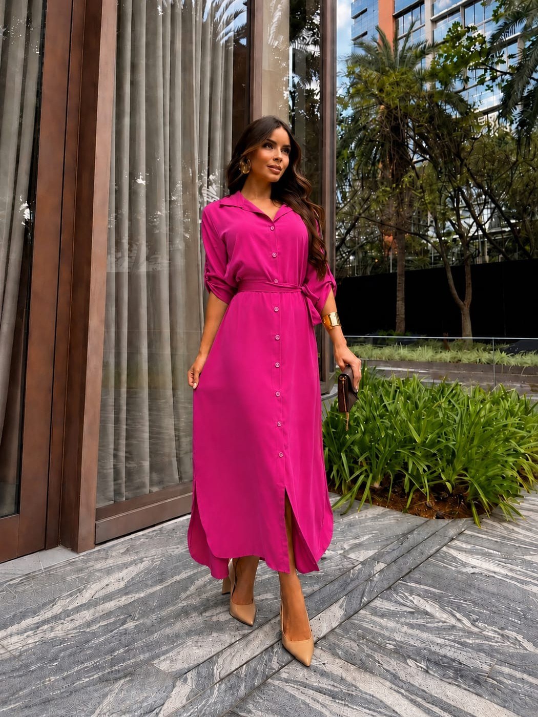 Vestido Chemise Feminino Longo em Viscomida