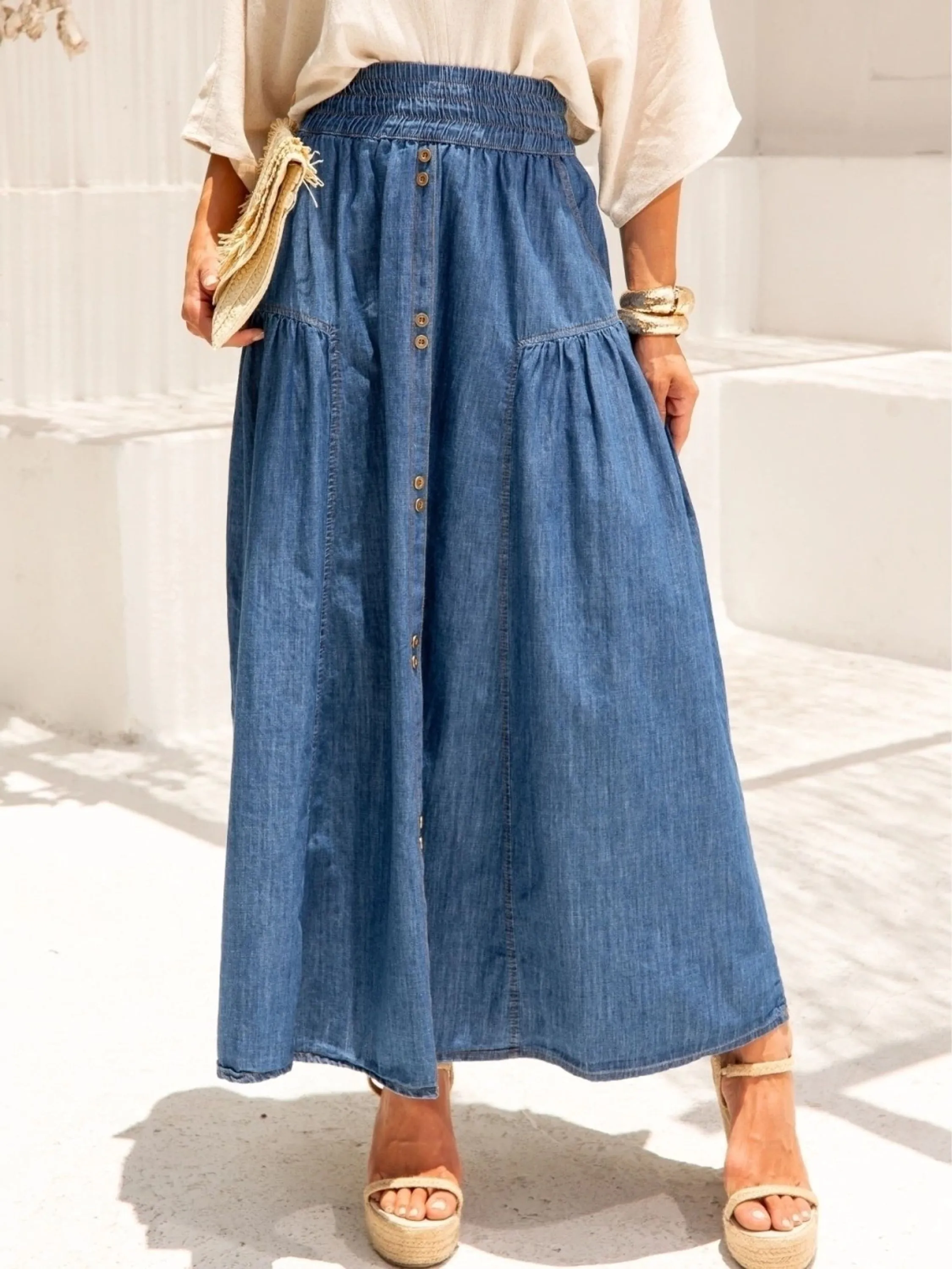 Saia Feminina Jeans Longa ⭐