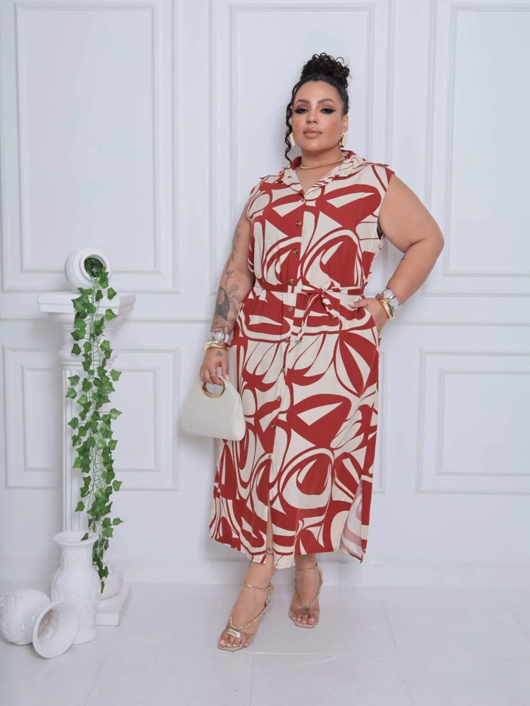 Vestido Plus Size Chemise Estampado Viscolinho ⭐