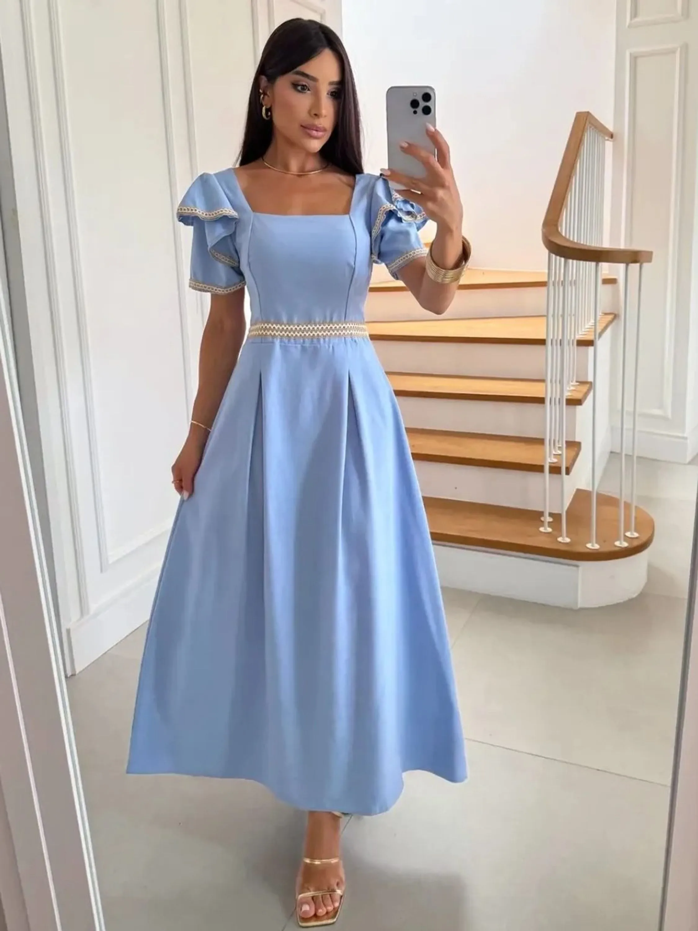 Vestido Feminino Elegante Manga Curta Alfaiataria ⭐