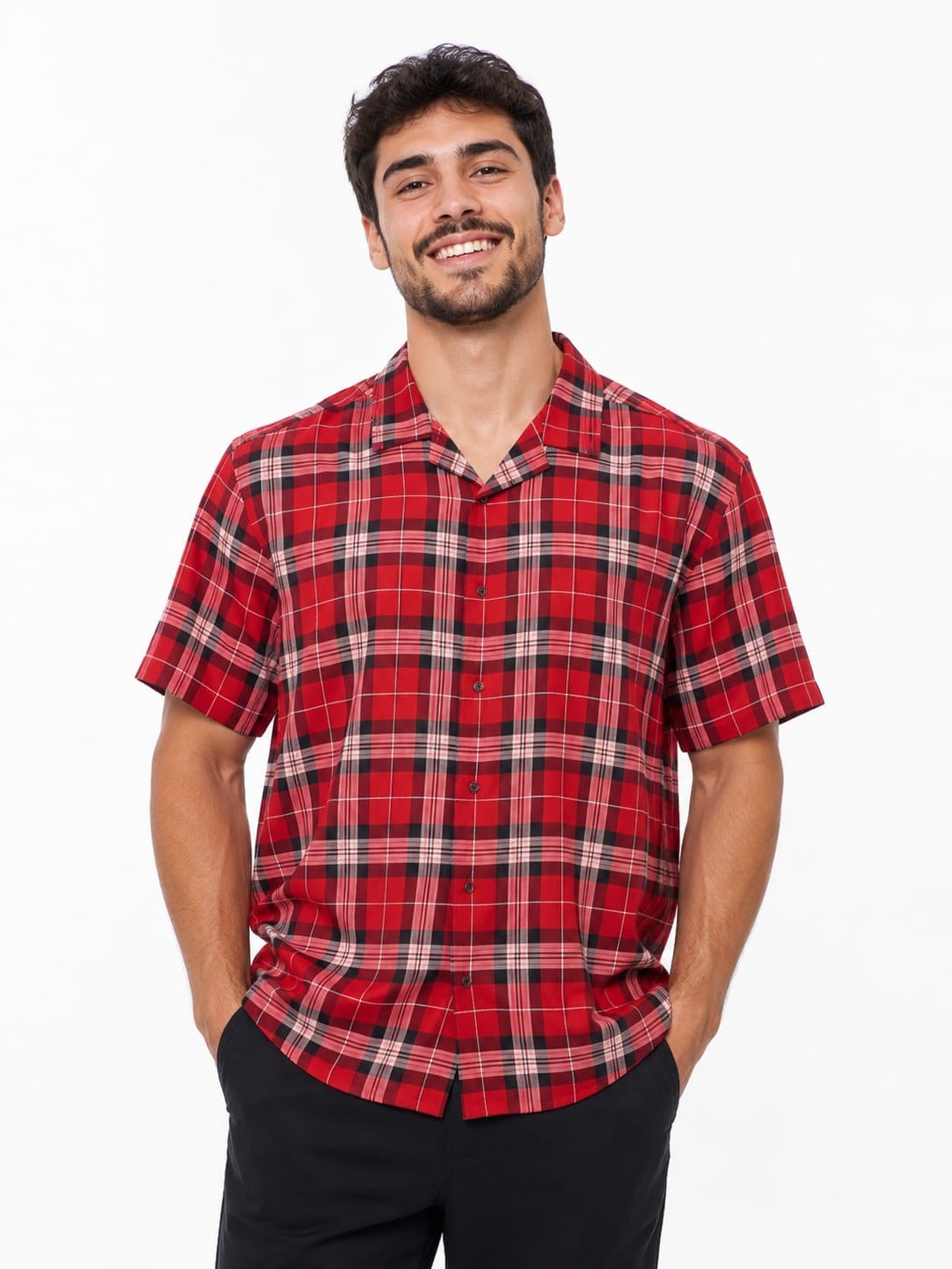 Camisa Masculina Social Xadrez Slim Manga Curta ⭐