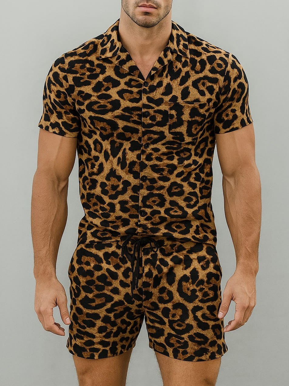 Conjunto Masculino Camisa e Shorts Animal Print ⭐