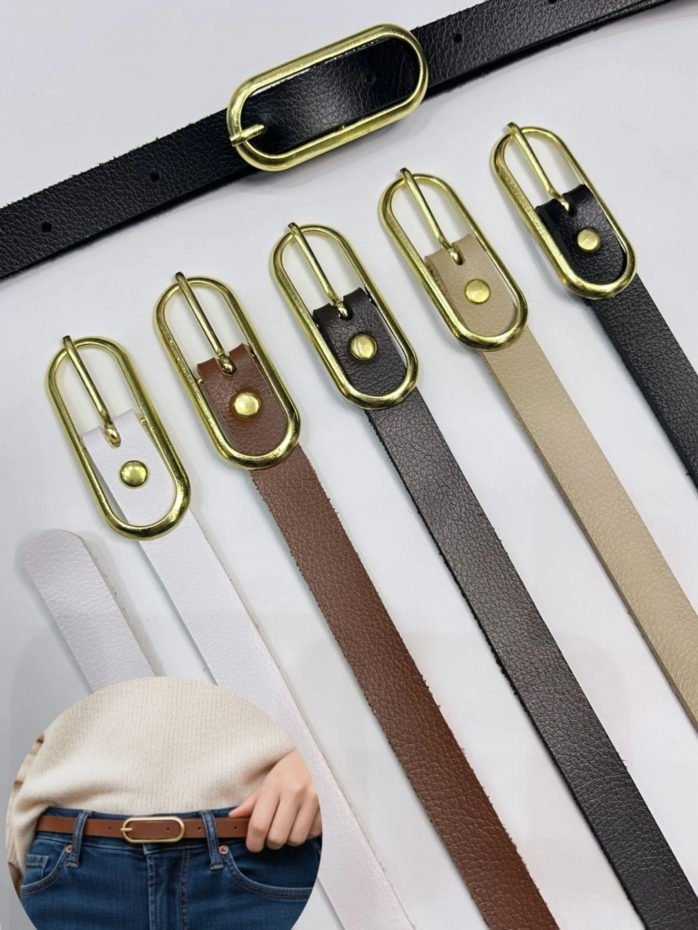 Cinto Feminino Fivela Oval Dourado ⭐