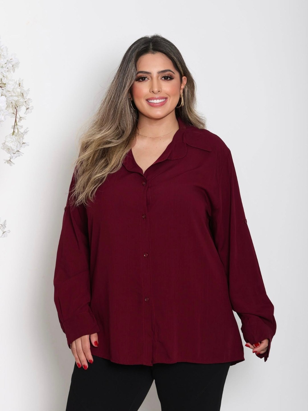 Camisa Blusa Social Feminina Manga Longa Plus Size