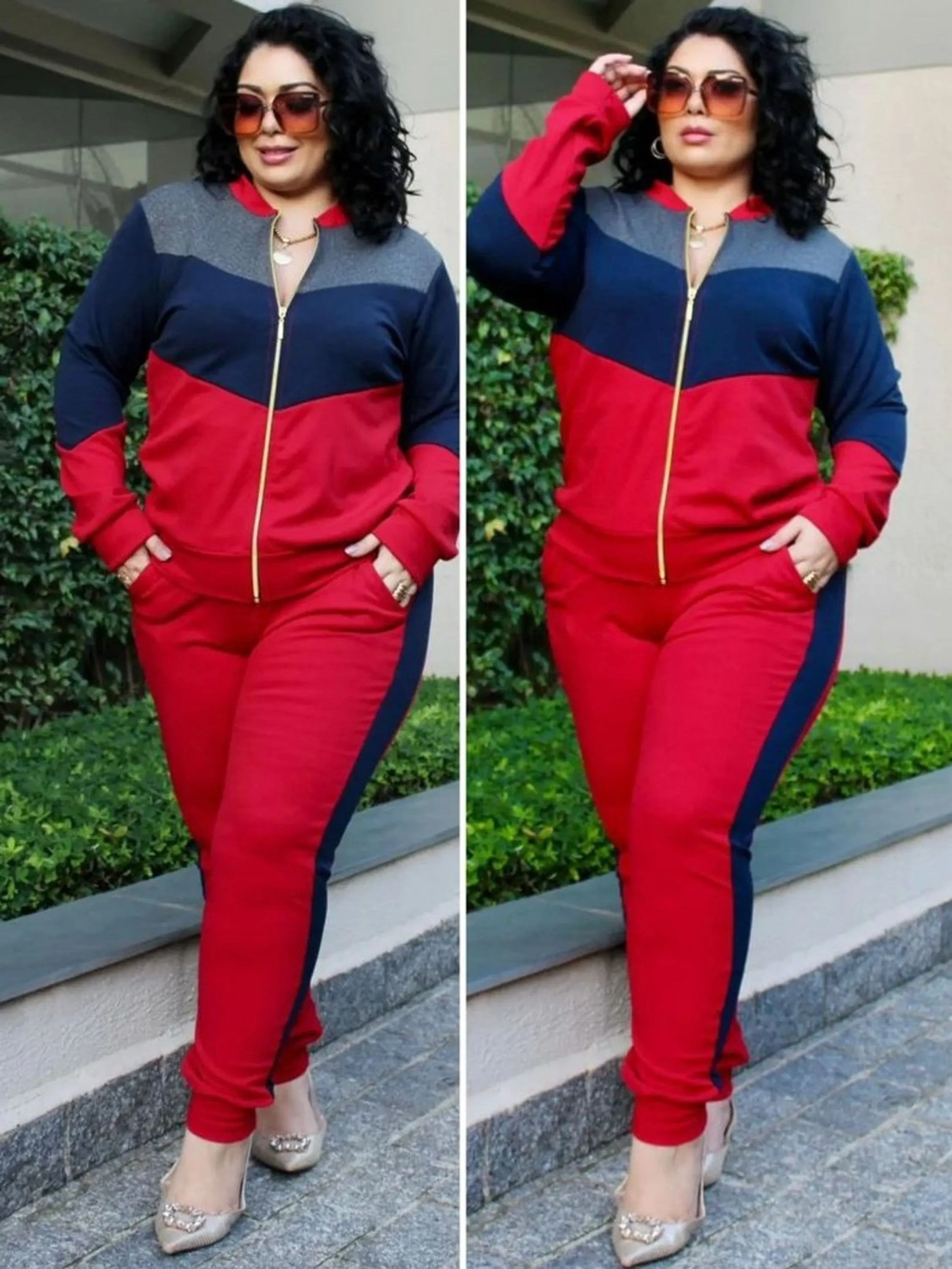 Conjunto Plus Size Calça e Blusa Manga Longa Zíper