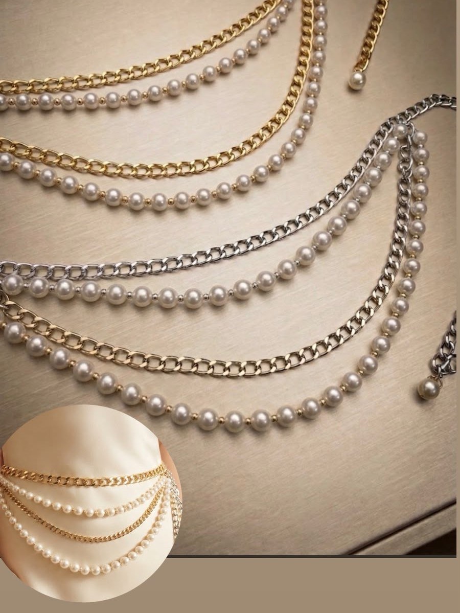 Cinto Feminino Corrente de Pérolas ⭐