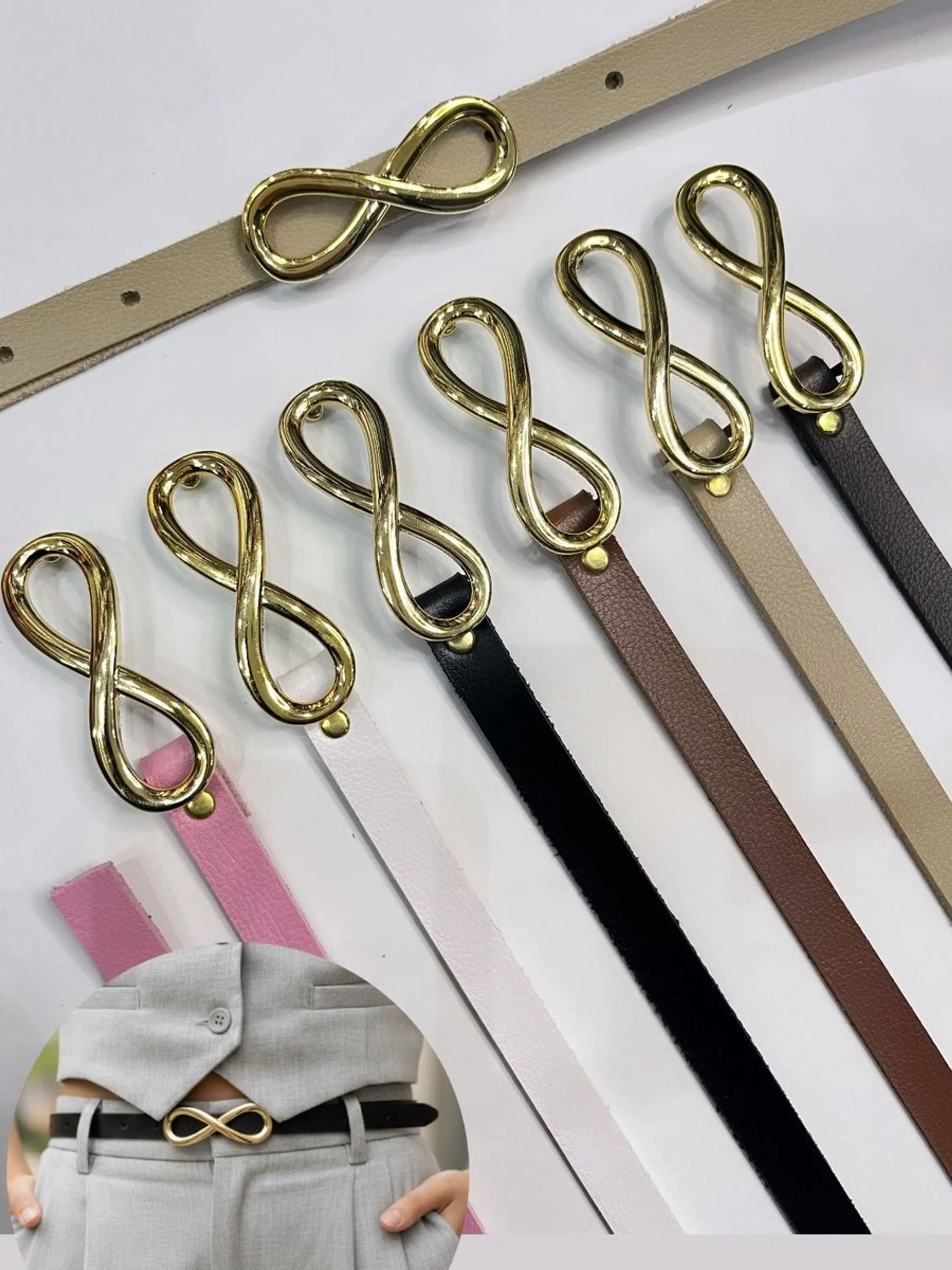 Cinto Feminino com Fivela Infinito Dourado ⭐