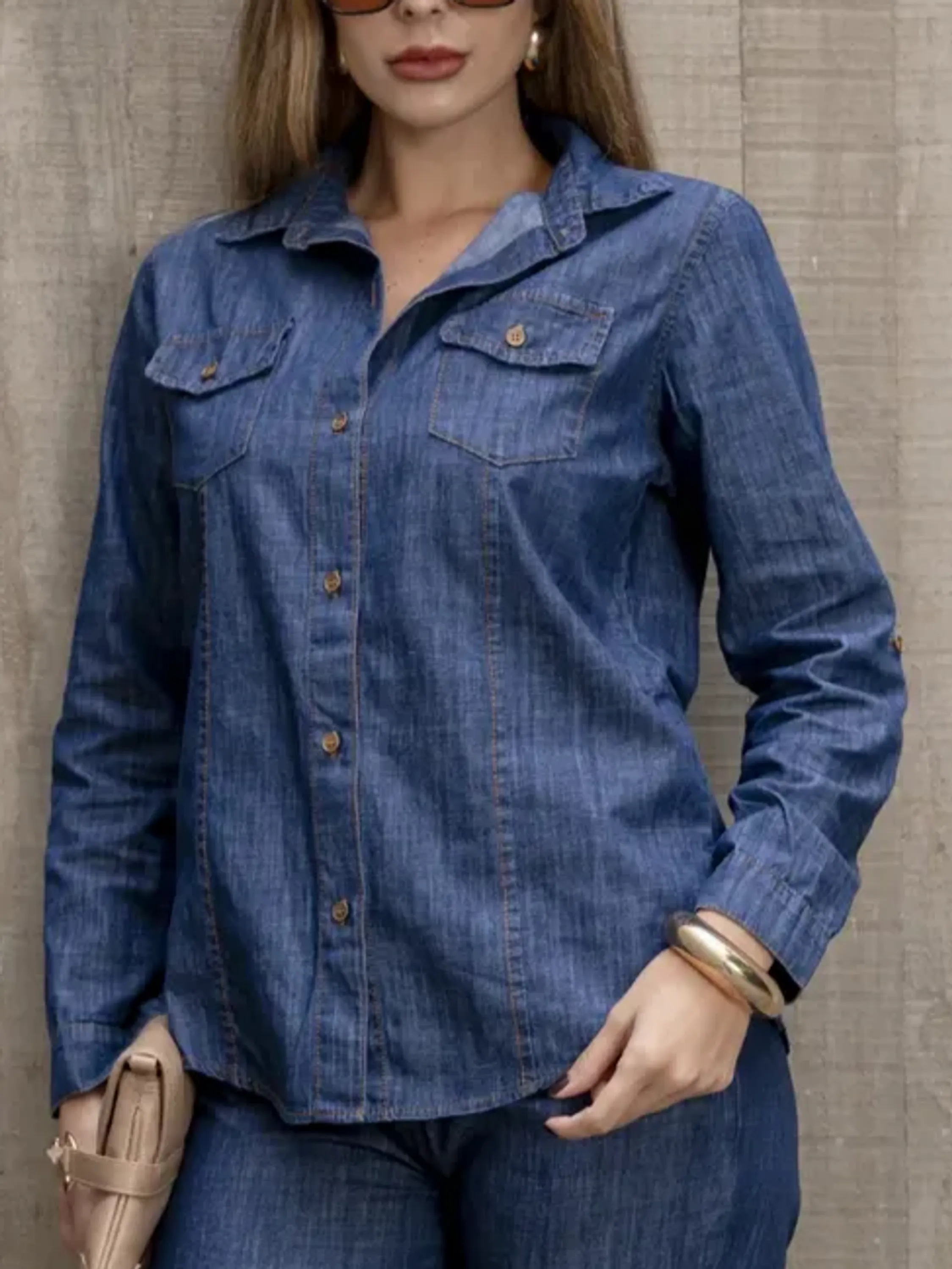 Camisa Feminina Jeans Plus Size ⭐