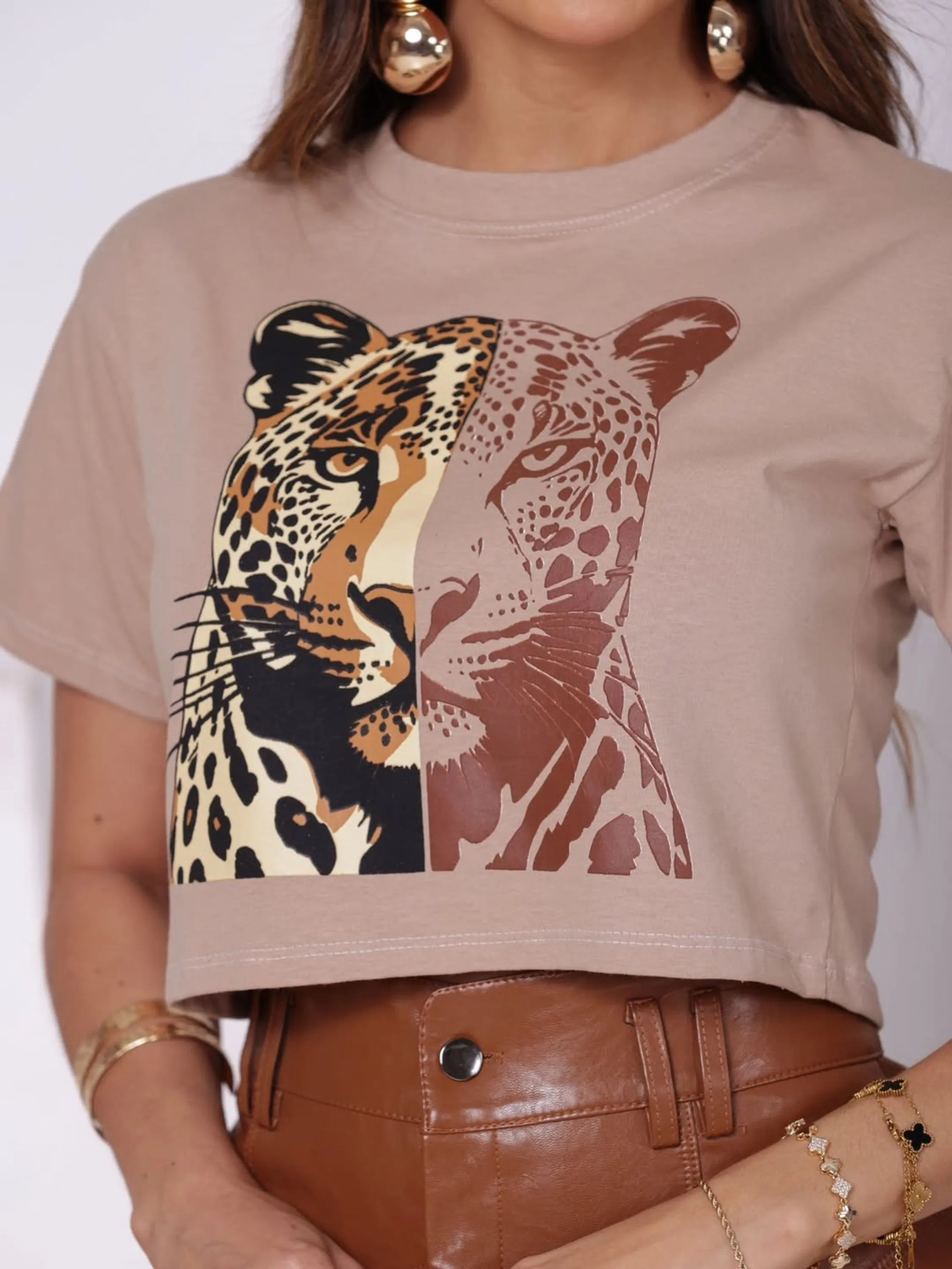 Blusa Feminina Cropped Algodão Estampa Tigre ⭐