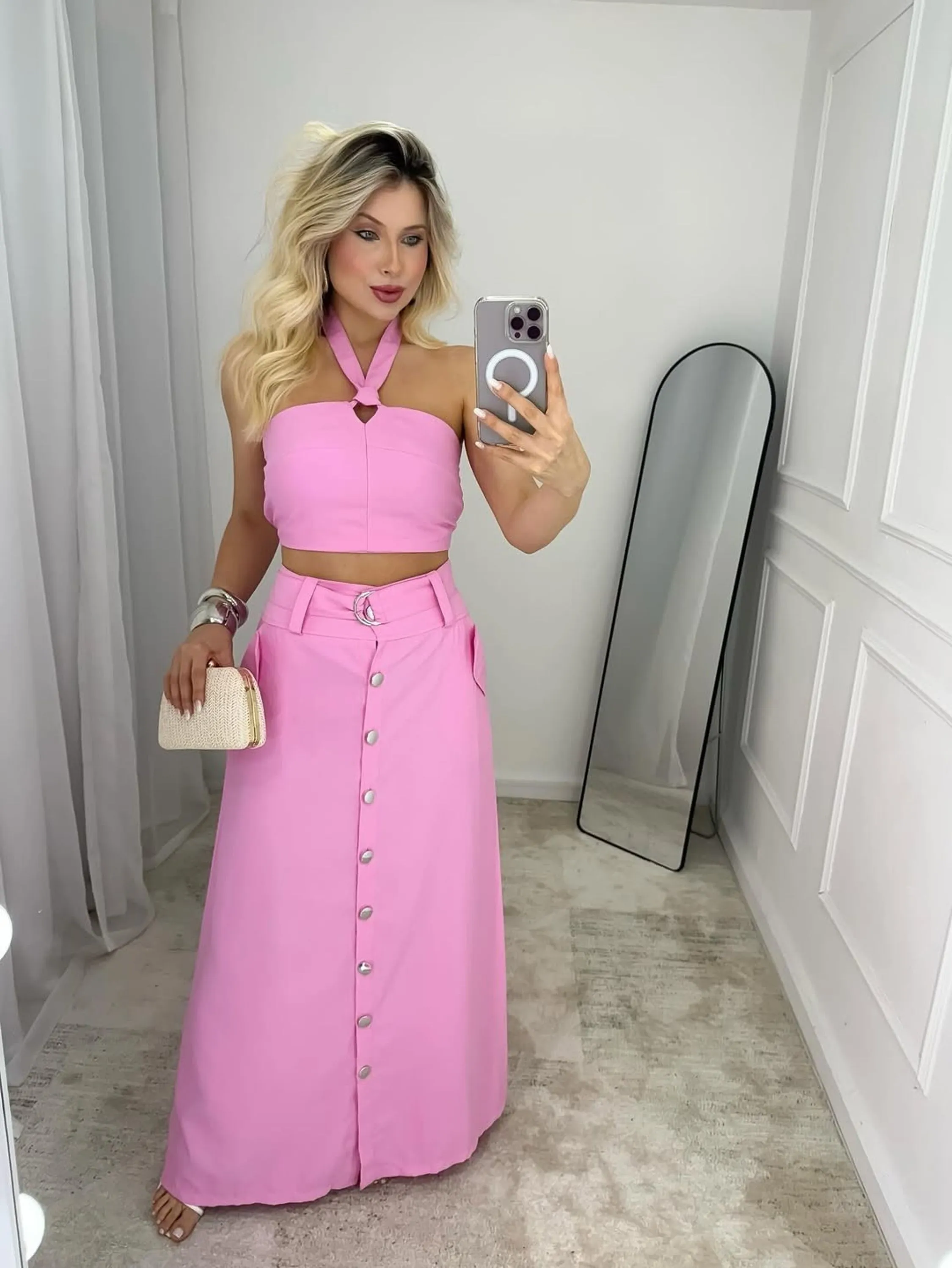 Conjunto Feminino Cropped e Saia em Alfaiataria ⭐