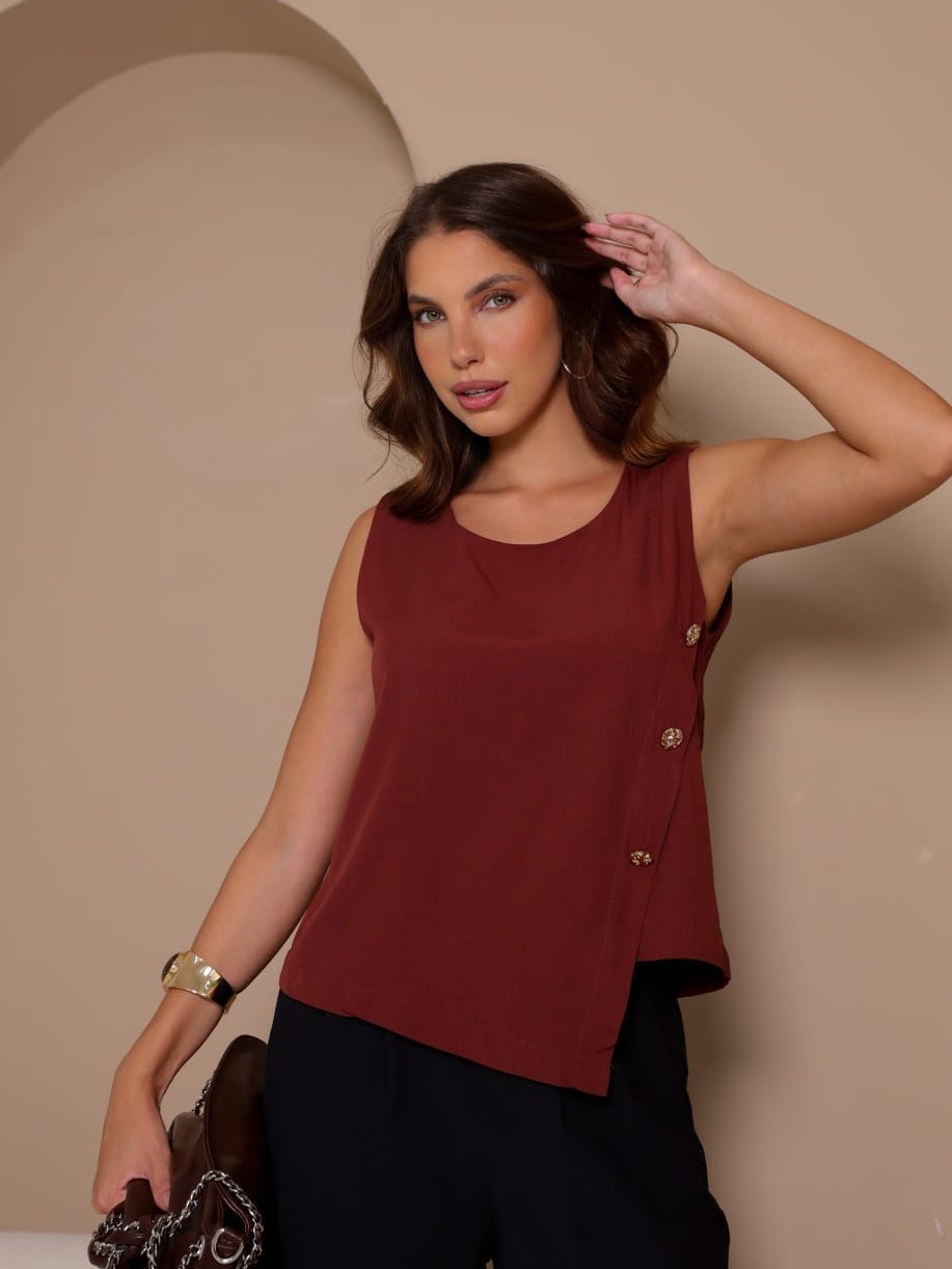 Regata Feminina Viscolinho Detalhe Botões ⭐