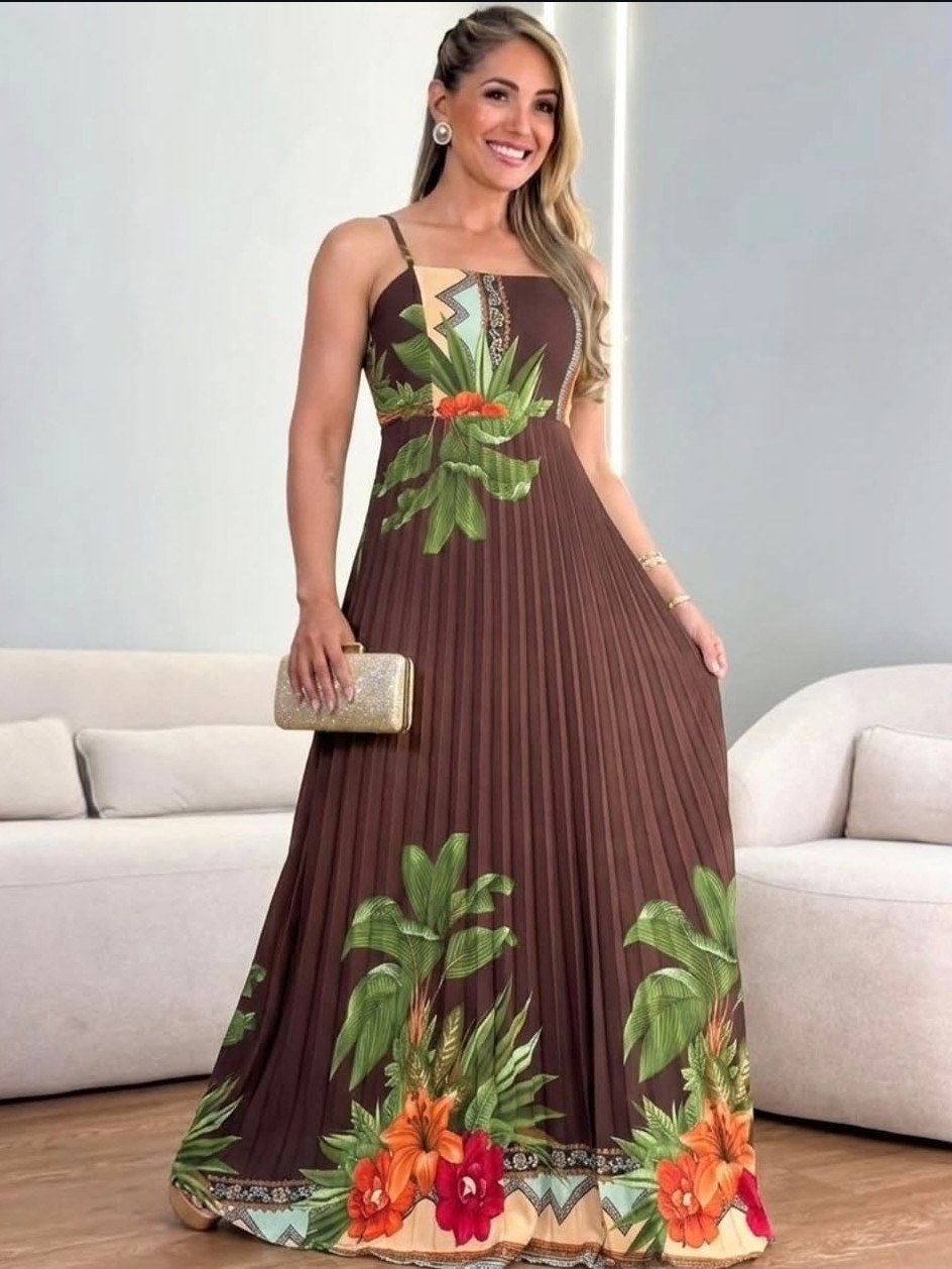Vestido Feminino Plissado Amarração Nas Costas