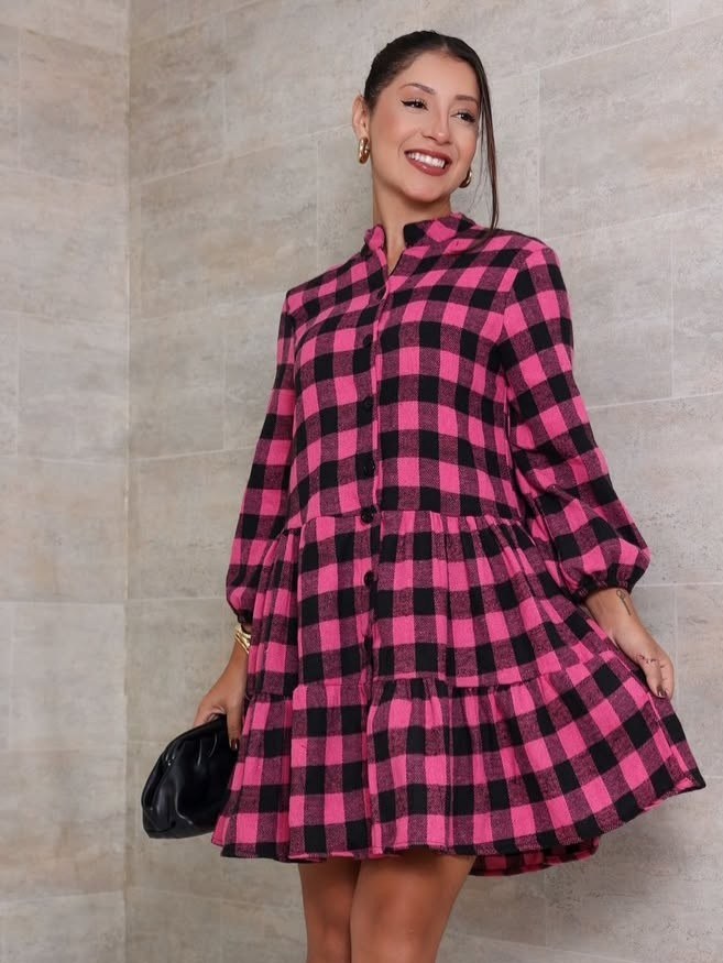 Vestido Xadrez Junina Flanelado ⭐⭐