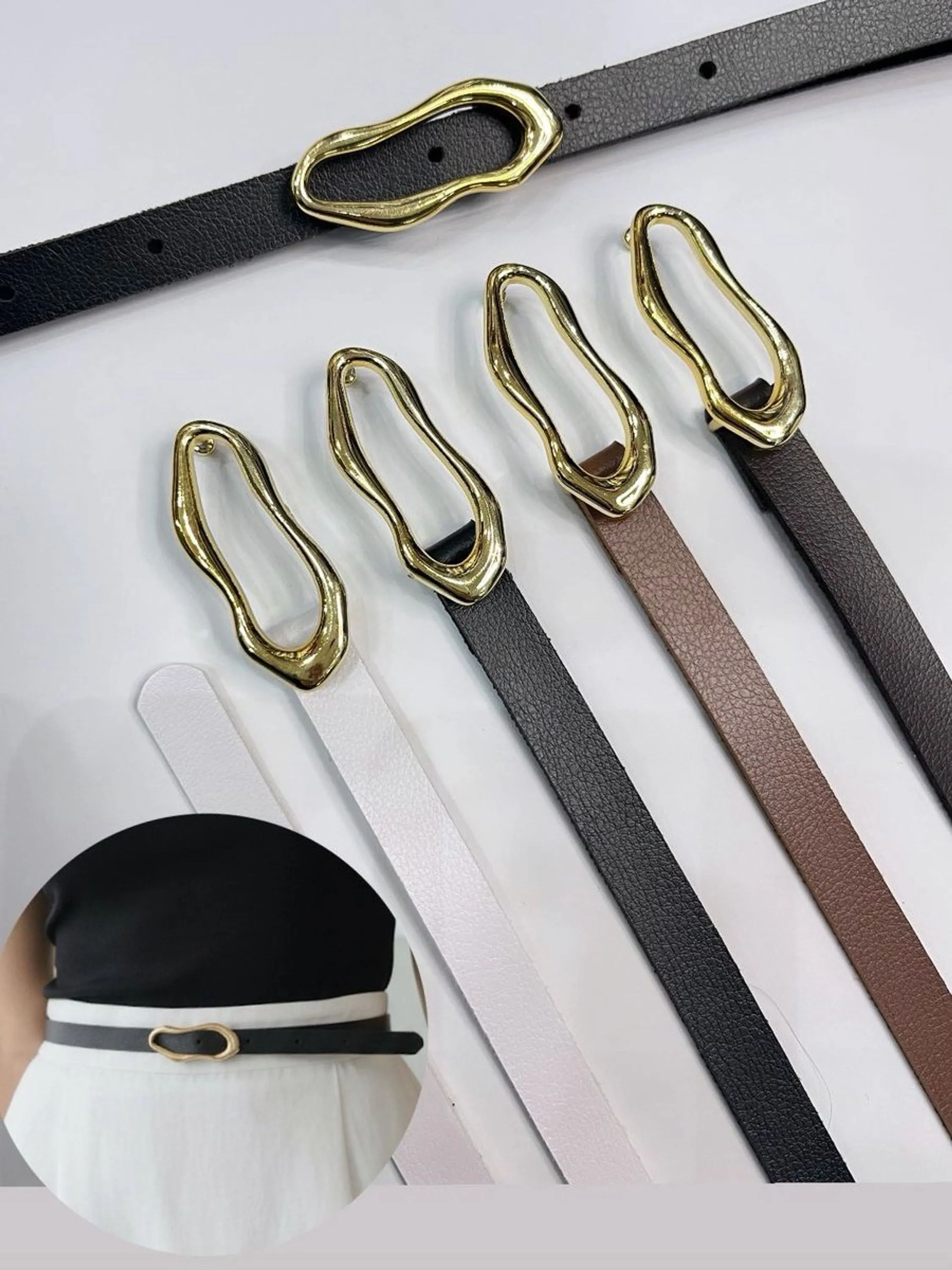 Cinto Feminino com Fivela Dourada Orgânica ⭐