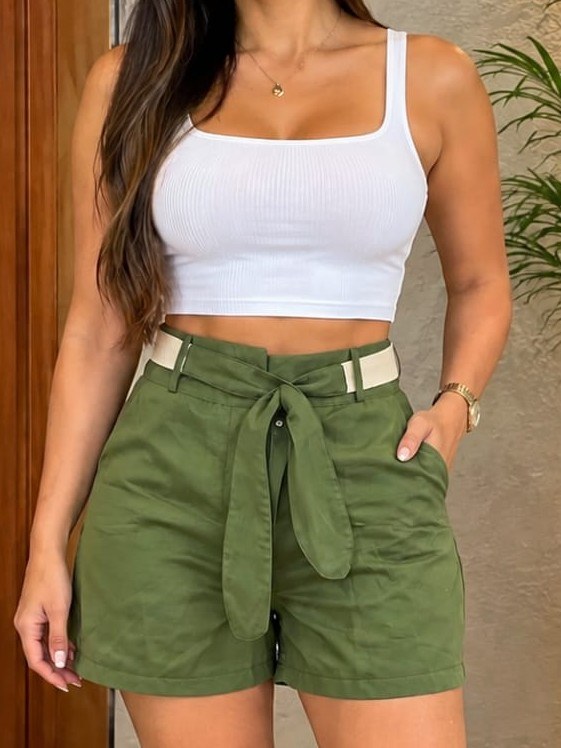 Shorts Feminino com Bolso e Cinto Sensorial ⭐