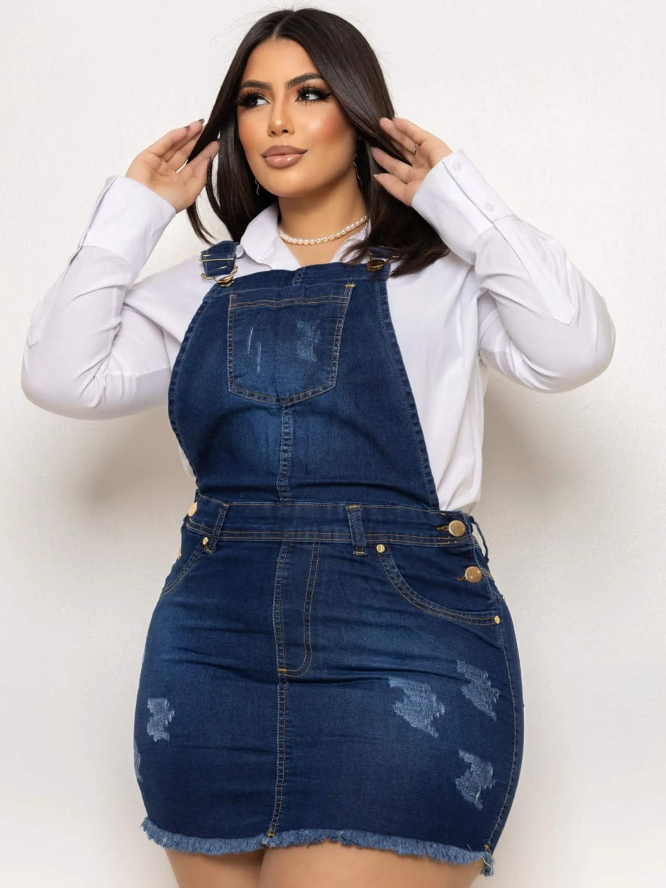 Jardineira Saia Jeans Plus Size ⭐⭐