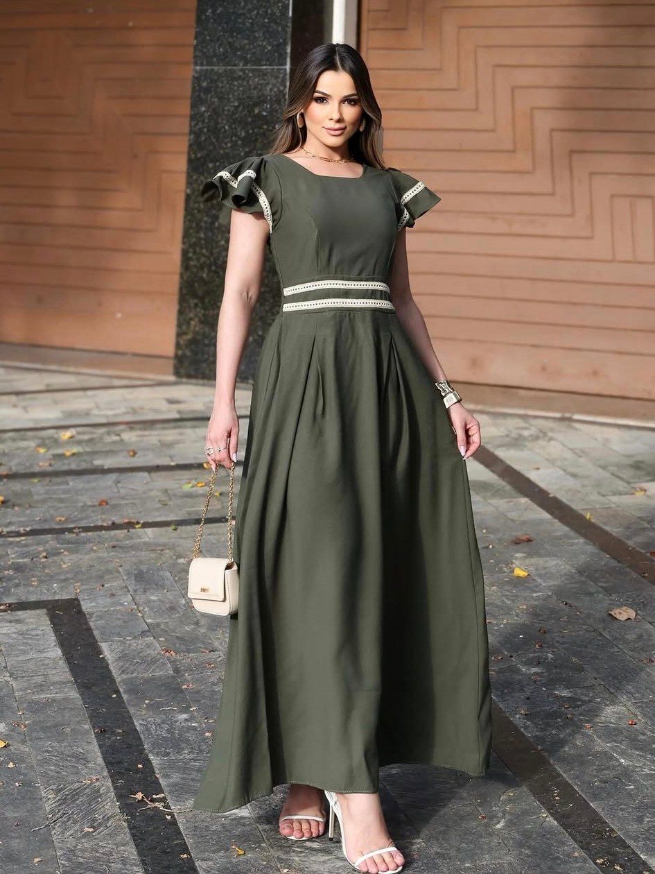 Vestido Longo Feminino Moda Evangélica Manga Curta