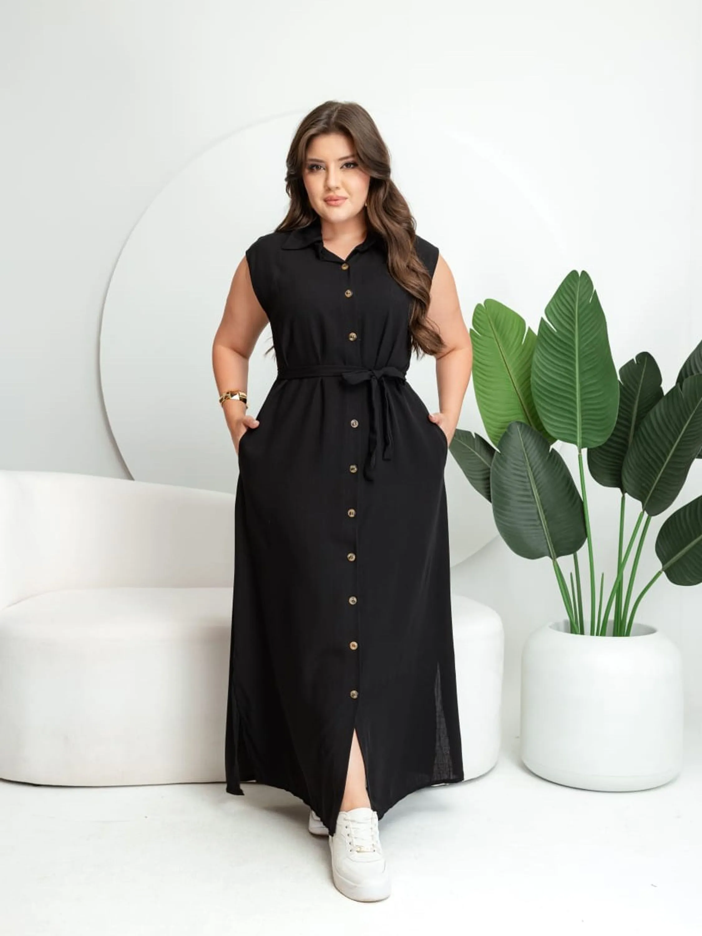 Vestido Longo Chemise Plus Size Viscolinho ⭐
