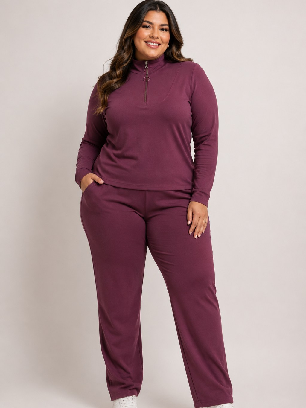 Conjunto Feminino Plus Size Calça e Blusa com Zíper
