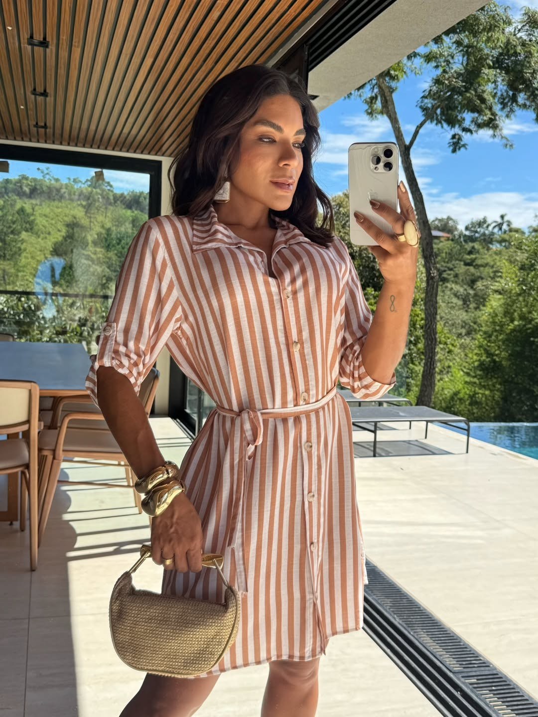 Chemise Feminino Curto Listrado Manga 3/4 ⭐