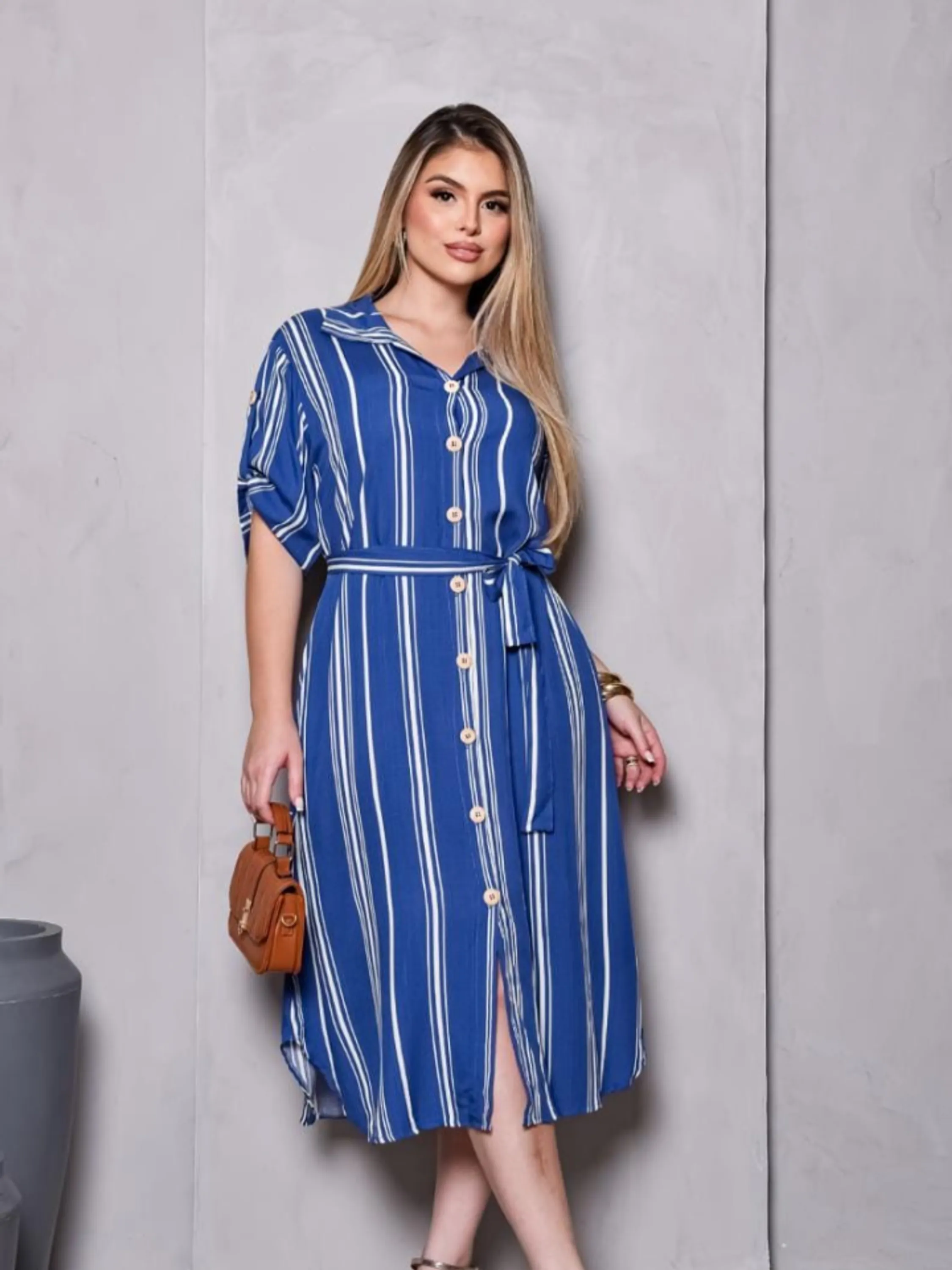 Vestido Chemise Estampa Listras ⭐