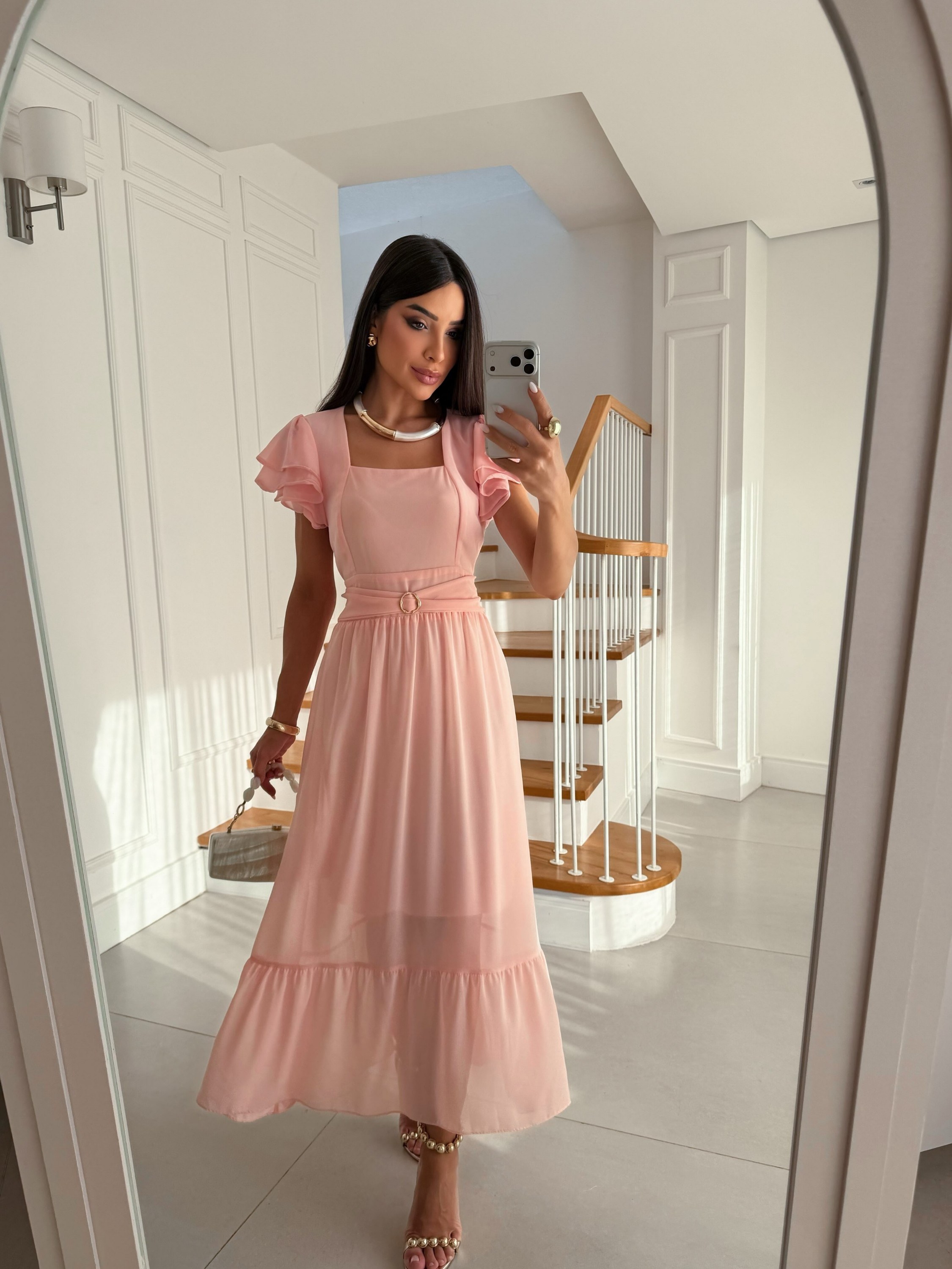 Vestido Feminino Midi em Chiffon Moda Evangélica ⭐